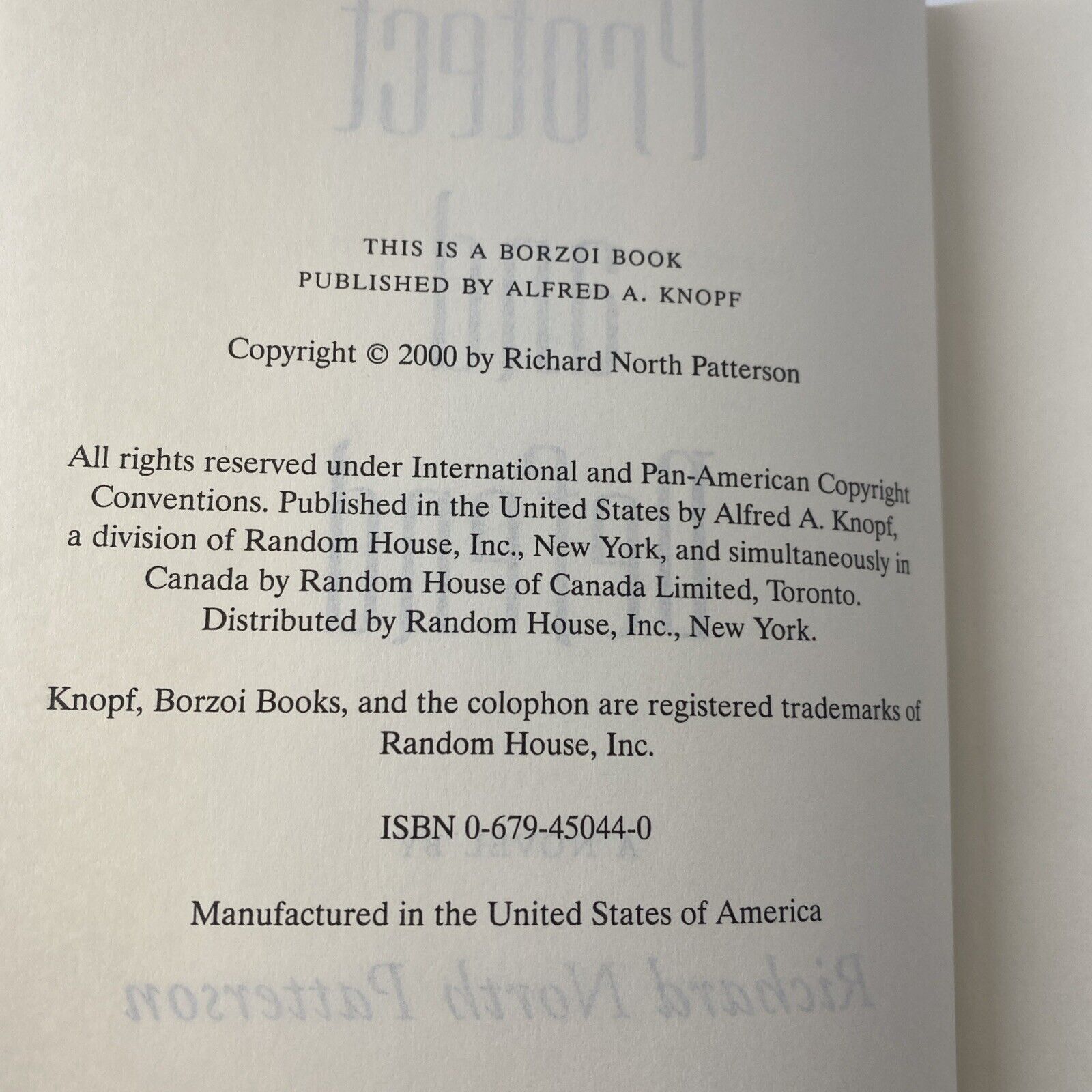 Protect and Defend by Richard North Patterson 2000 Hardcover Book Club Ed