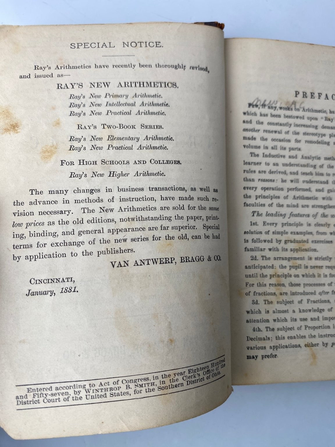 Ray's Practical Arithmetic Joseph Ray 1881 1000th Edition Eclectic Antique! Van