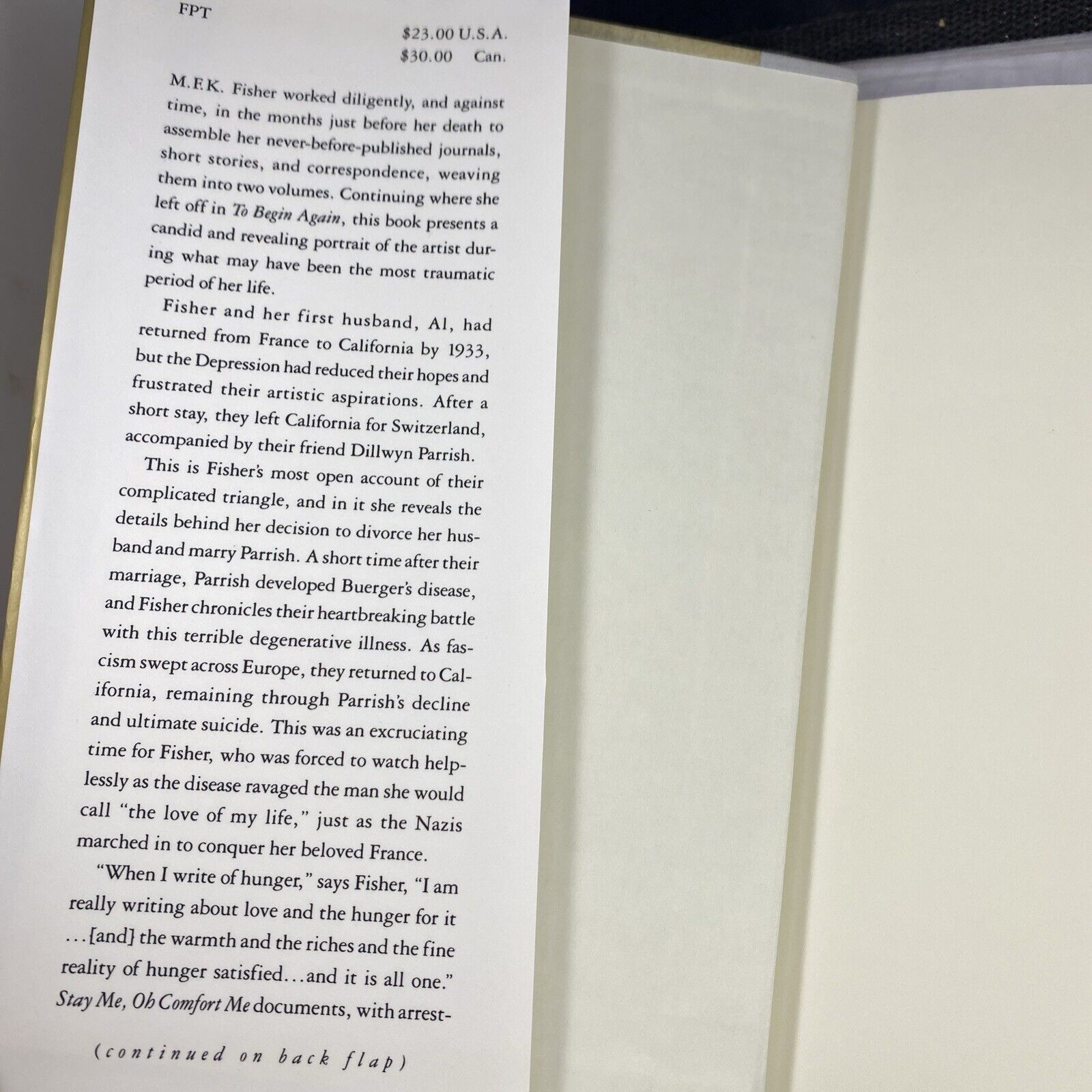 Stay Me, Oh Comfort Me: Journals and Stories 1933-1941 by MFK Fisher HC DJ 1993