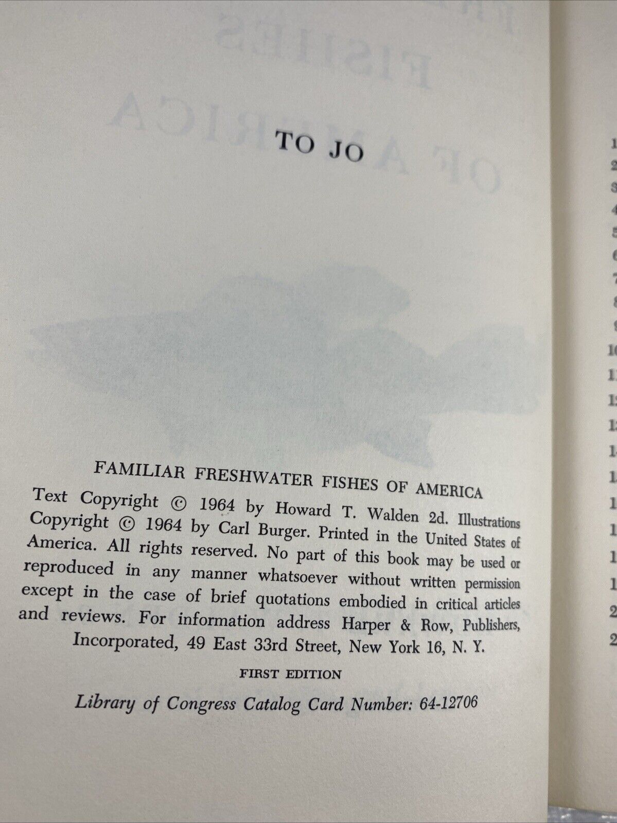 Familiar Freshwater Fishes of America By Howard T. Walden, 2d, 1964 1ST. EDITION