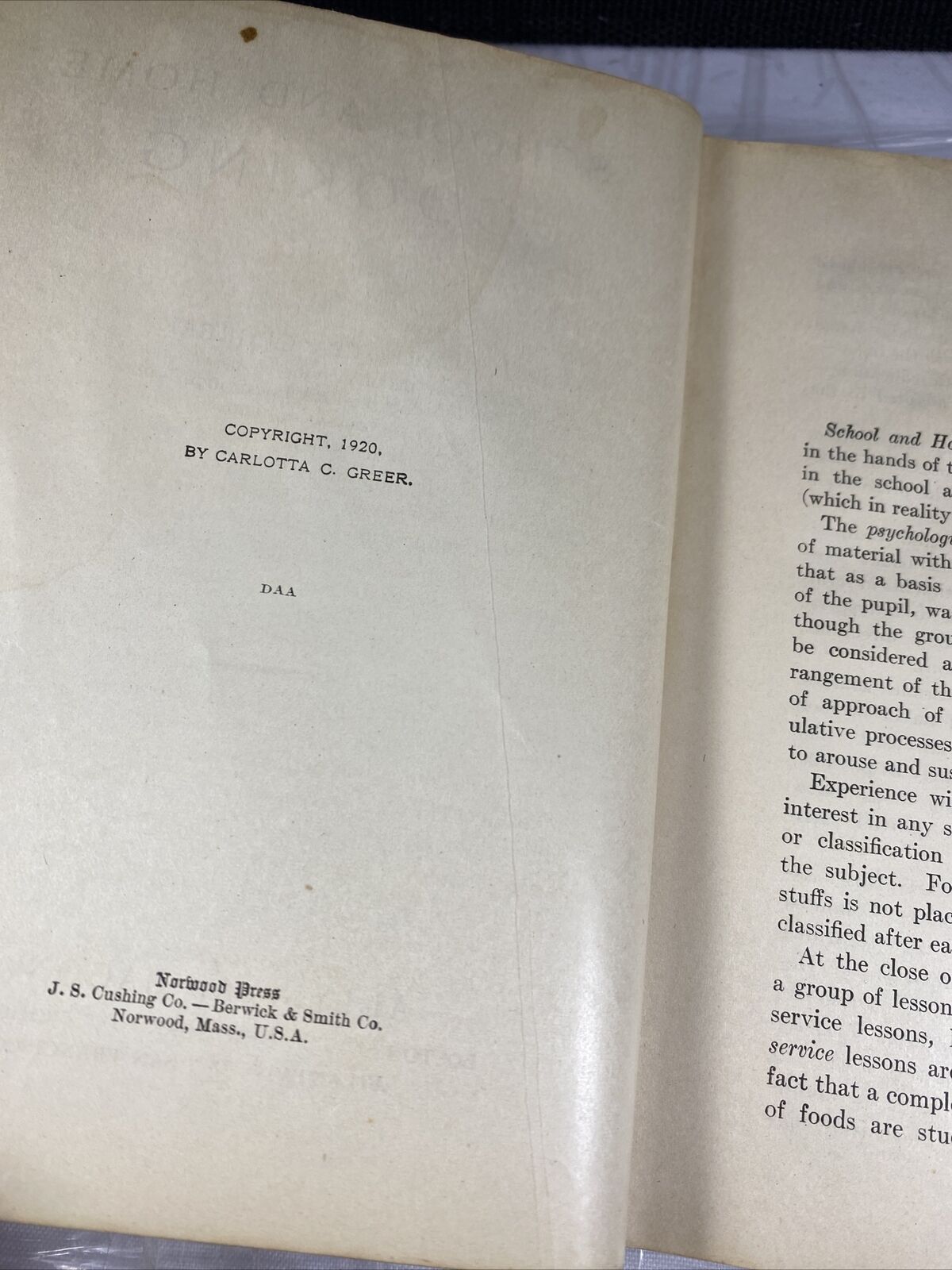 1920 School and Home Cooking by Carlotta C. Greer Antique Cookbook Rare