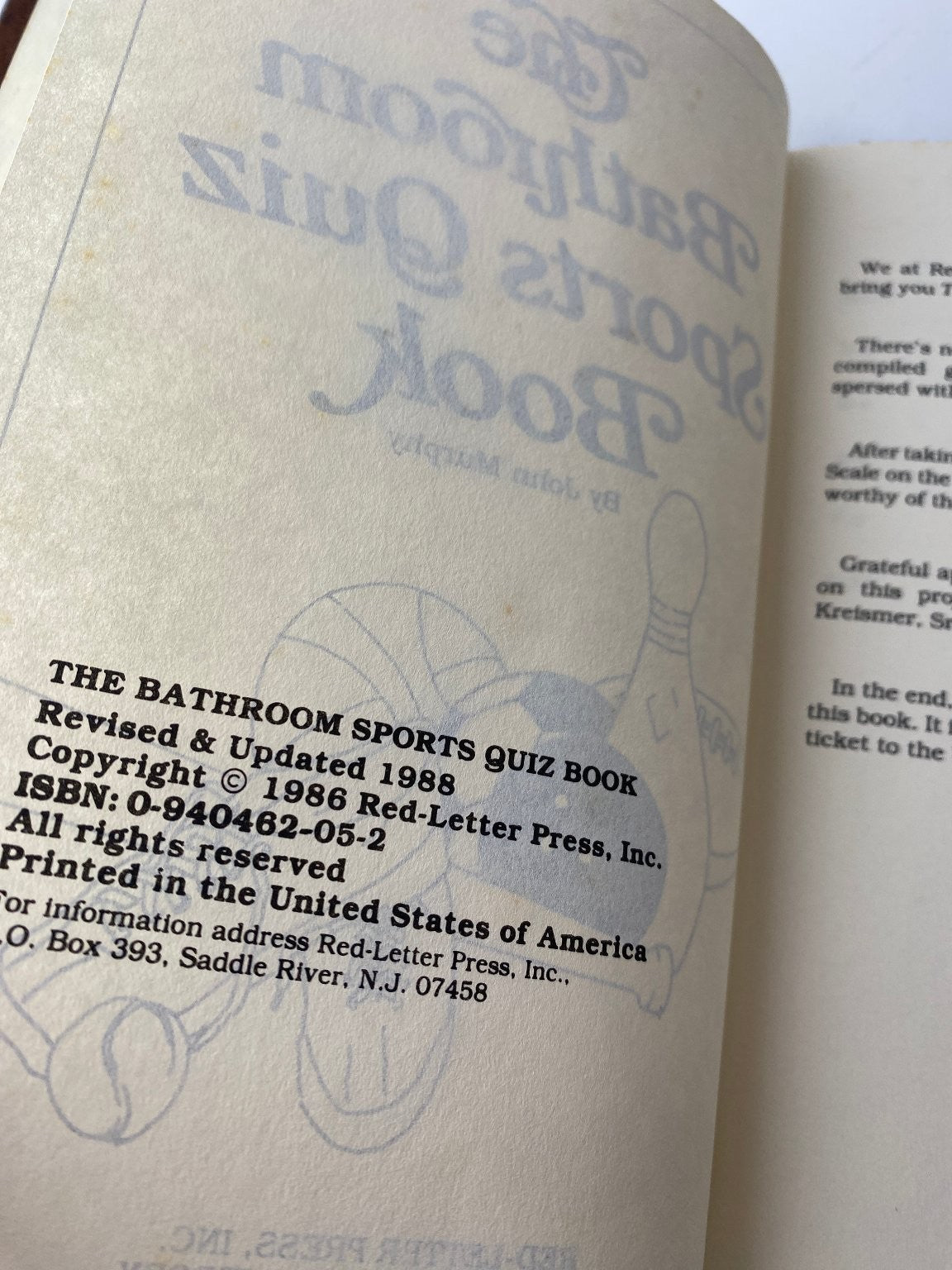 The Bathroom Sports Quiz Book John Murphy 1988 Revised Edition Quiz