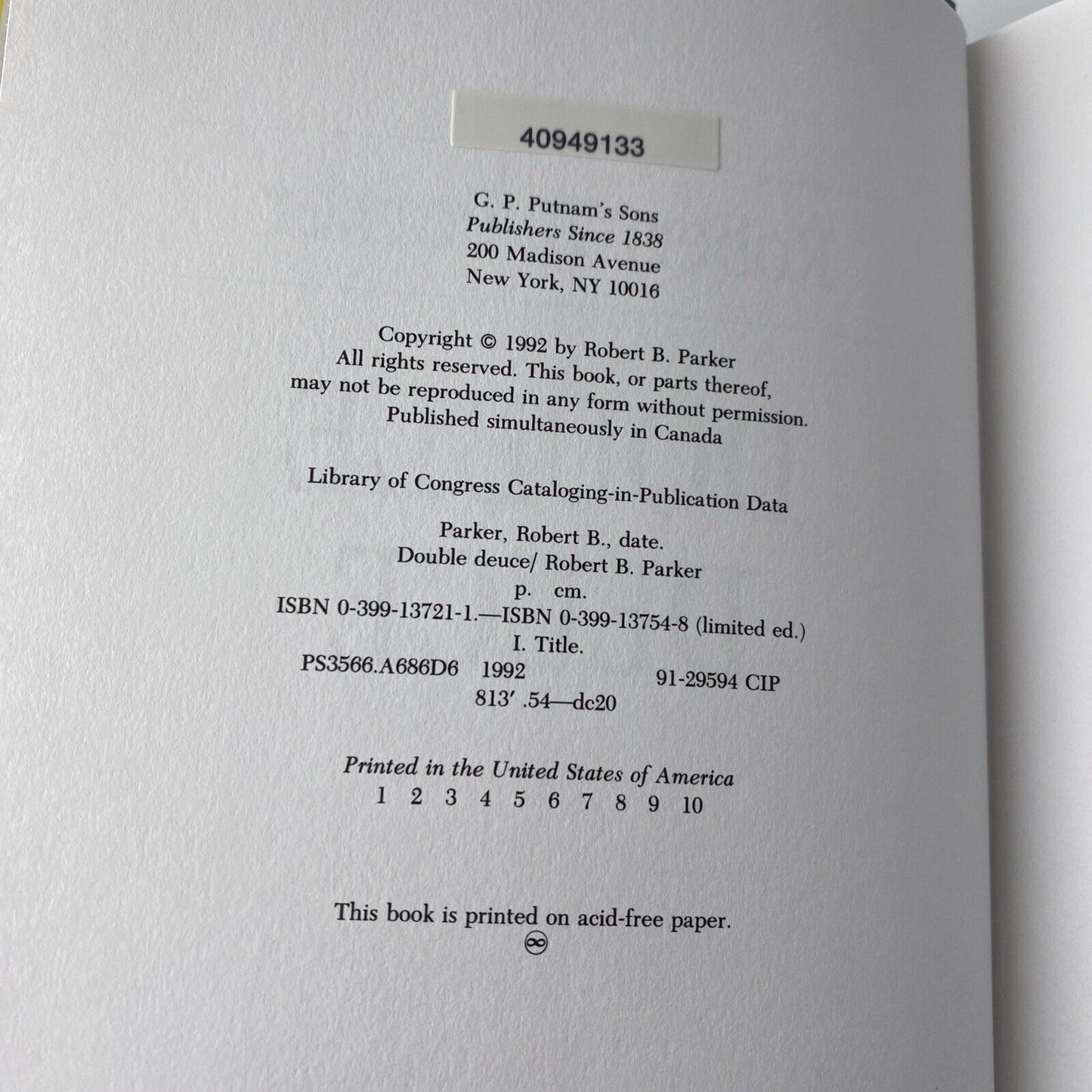Double Deuce - Hardcover By Parker, Robert B. - Ex Library 1st Print