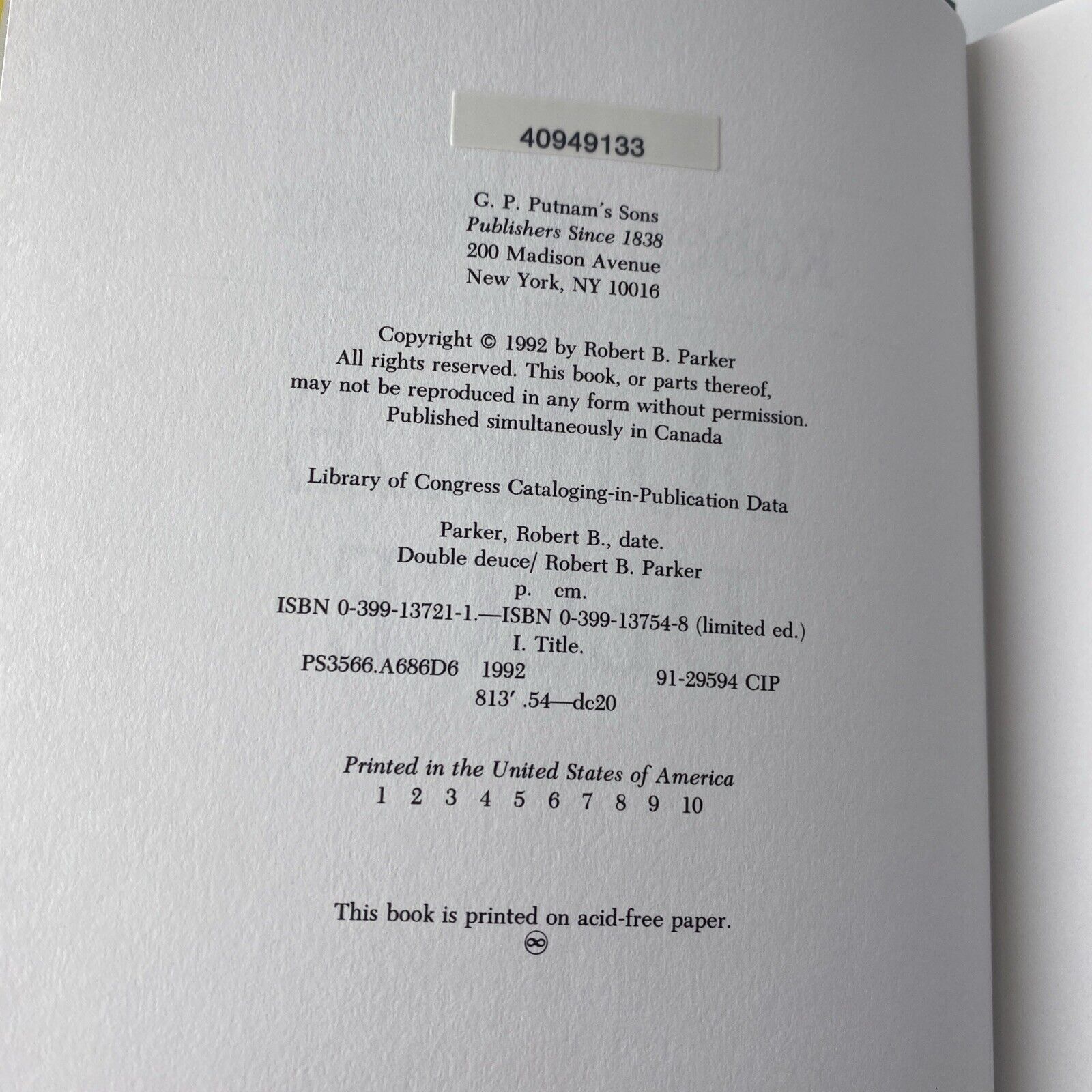 Double Deuce - Hardcover By Parker, Robert B. - Ex Library 1st Print
