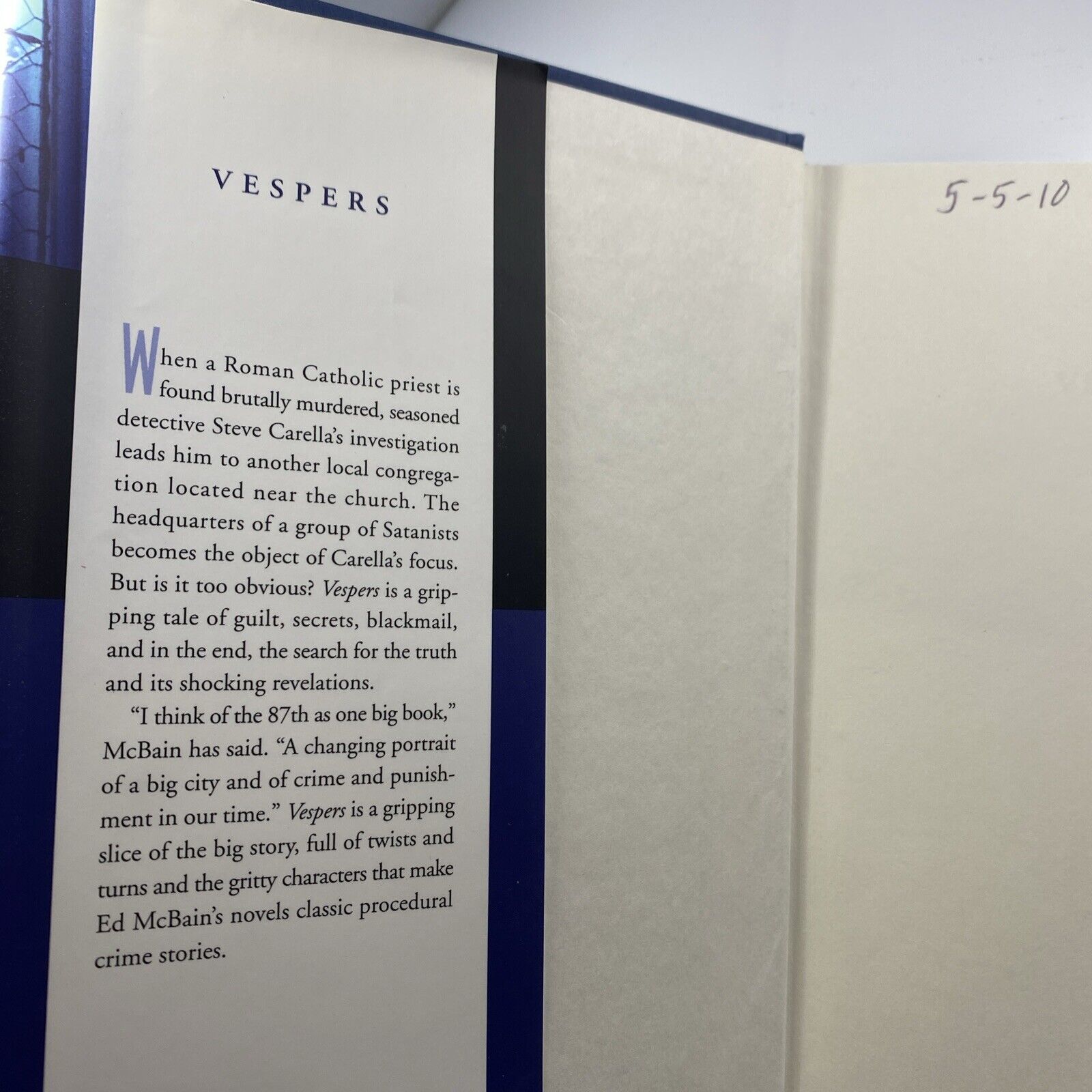 Vespers by Ed McBain - Hardcover Very Good Condition BCE