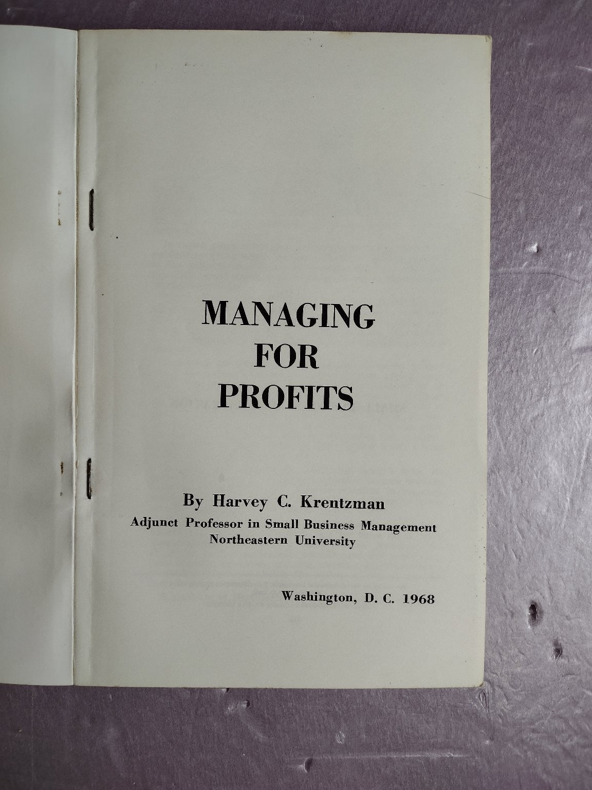 Managing For Profits Krentzman 1968 Small Business Administration Vintage