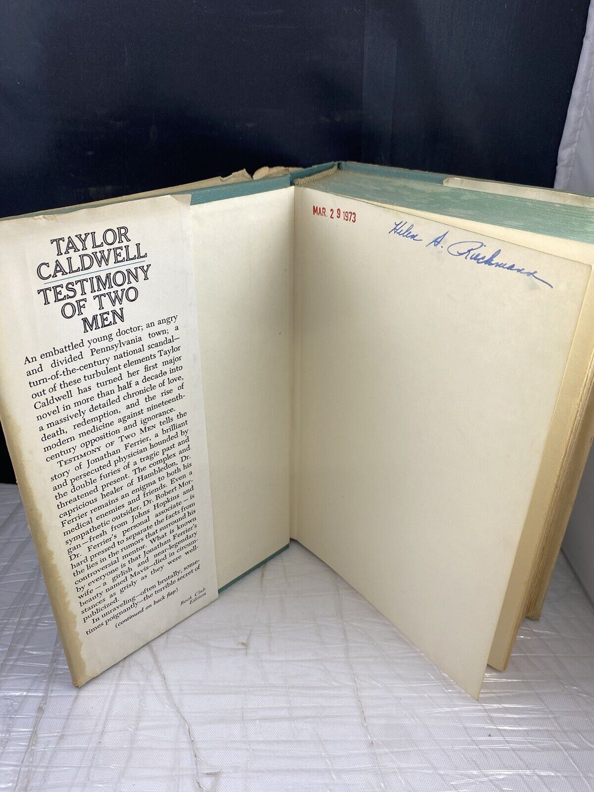 TESTIMONY OF TWO MEN By Taylor Caldwell 1968 Hardcover Book Club Edition