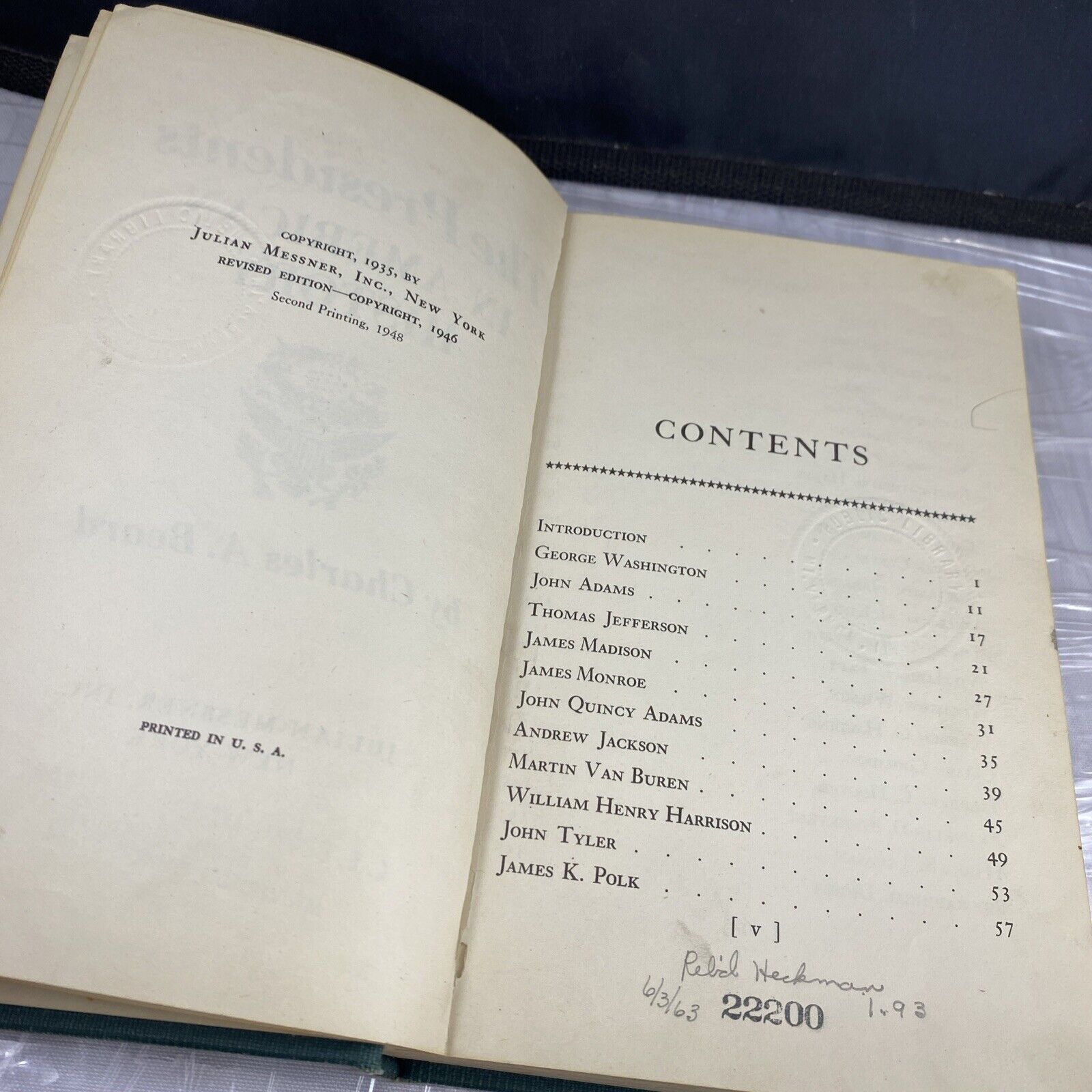 " The Presidents in American History" Vintage Green Rebind 40s Vernon IL Ex LIB