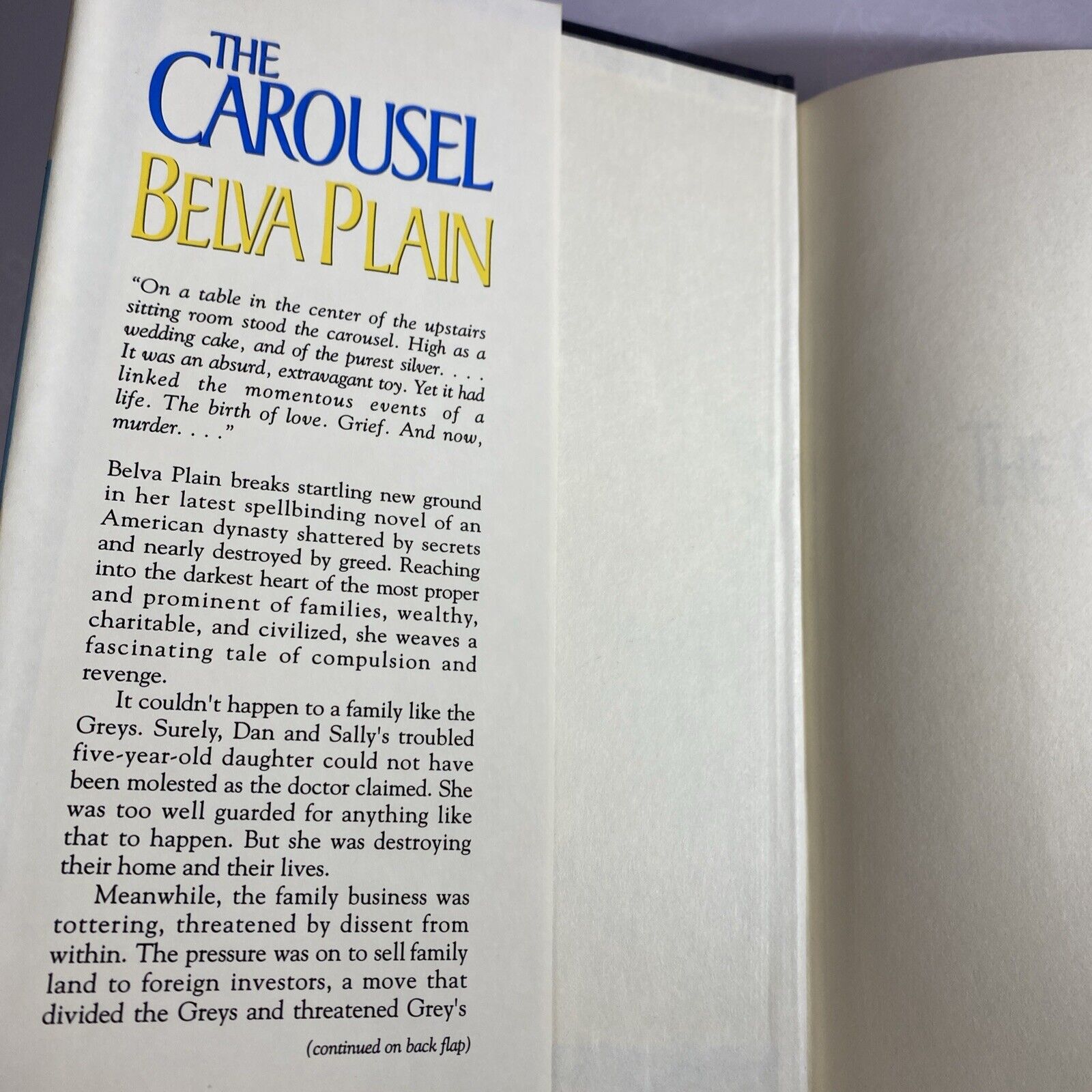The Carousel by Belva Plain (1995, Hardcover w/DJ) NICE Book Club Edition Clean