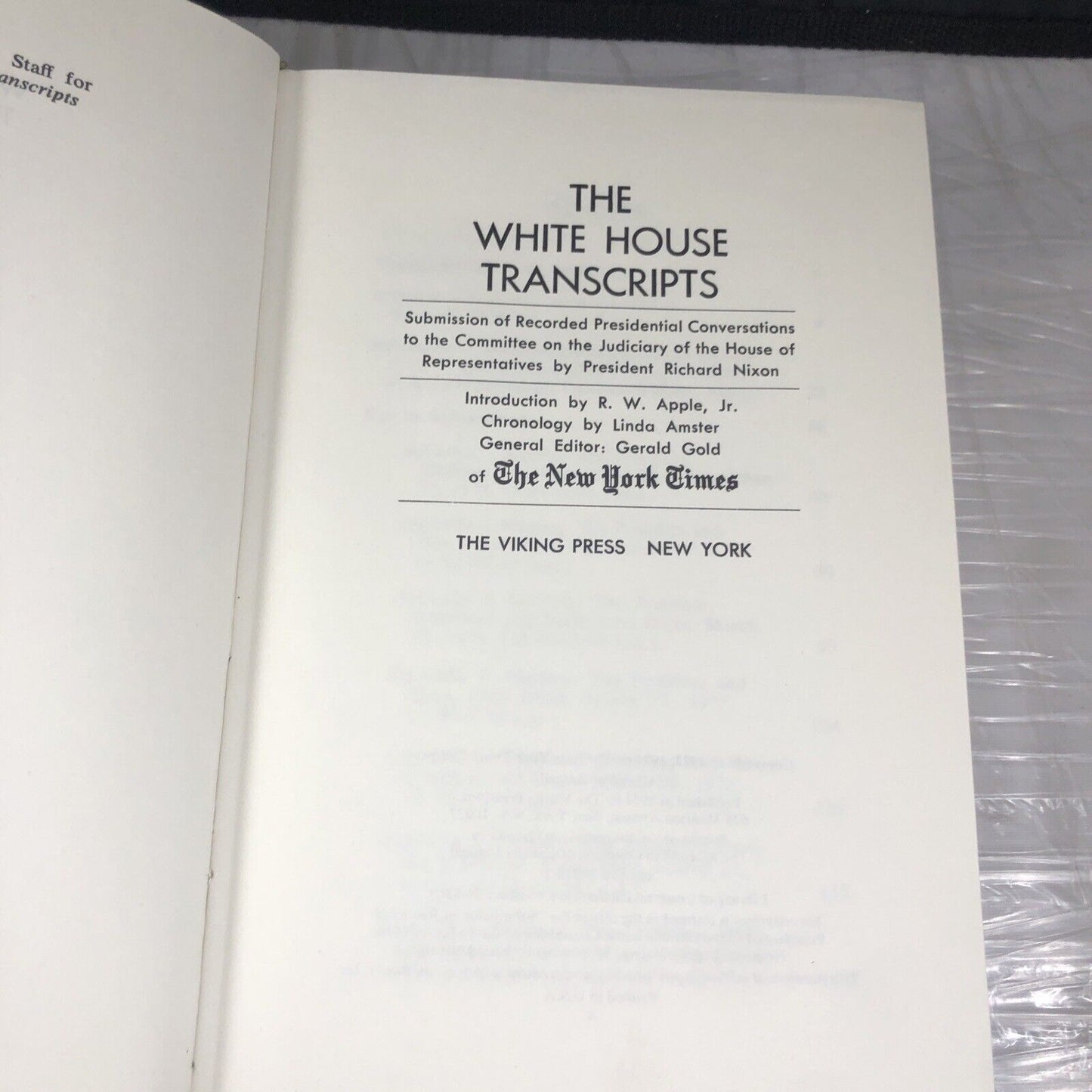 The White House Transcripts by R W Apple Jr, Gerald Gold First 1st Ed VG HC 1973