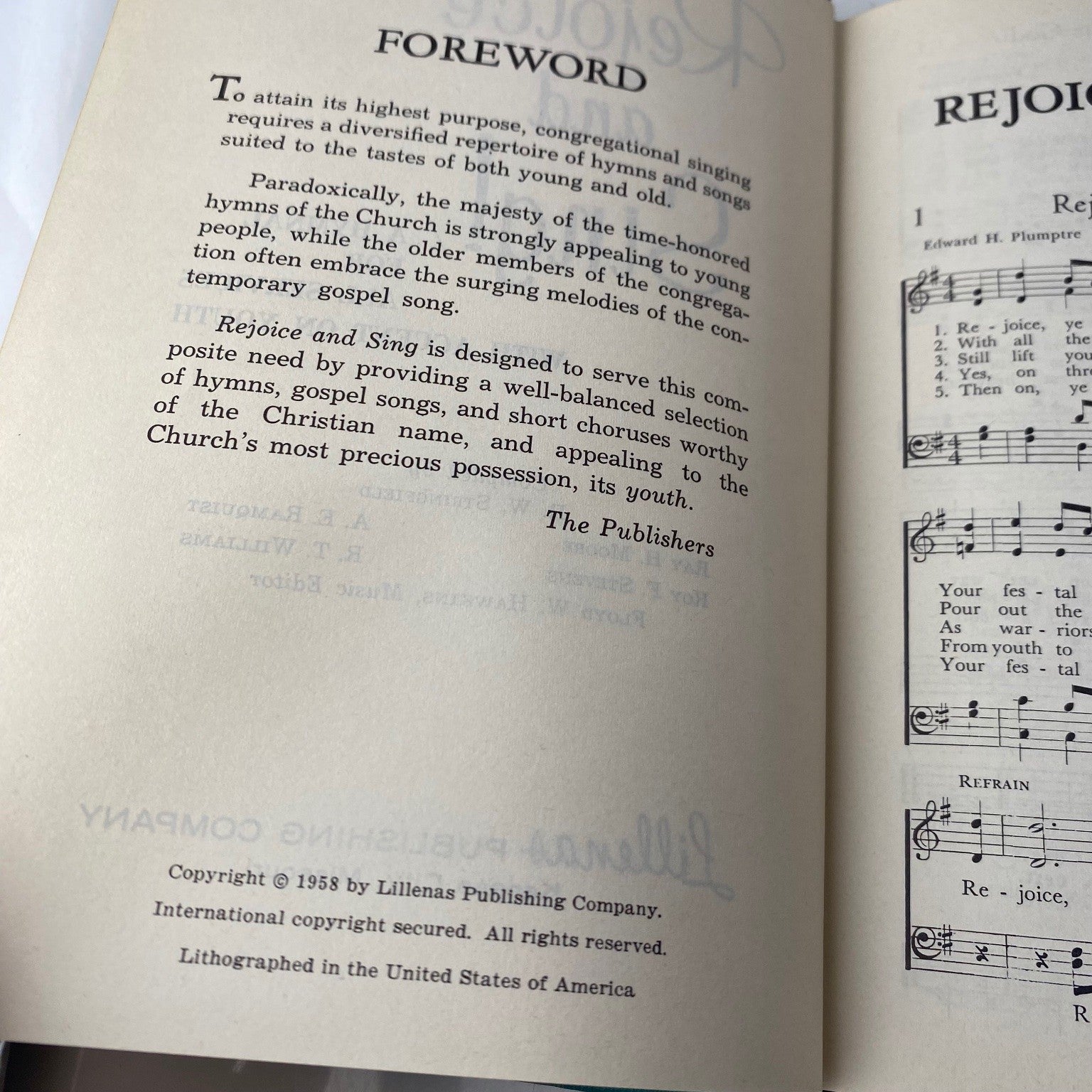 Vintage christian book Rejoice and Sing! Hymnal R.W. Stringfield 1958 Lillen
