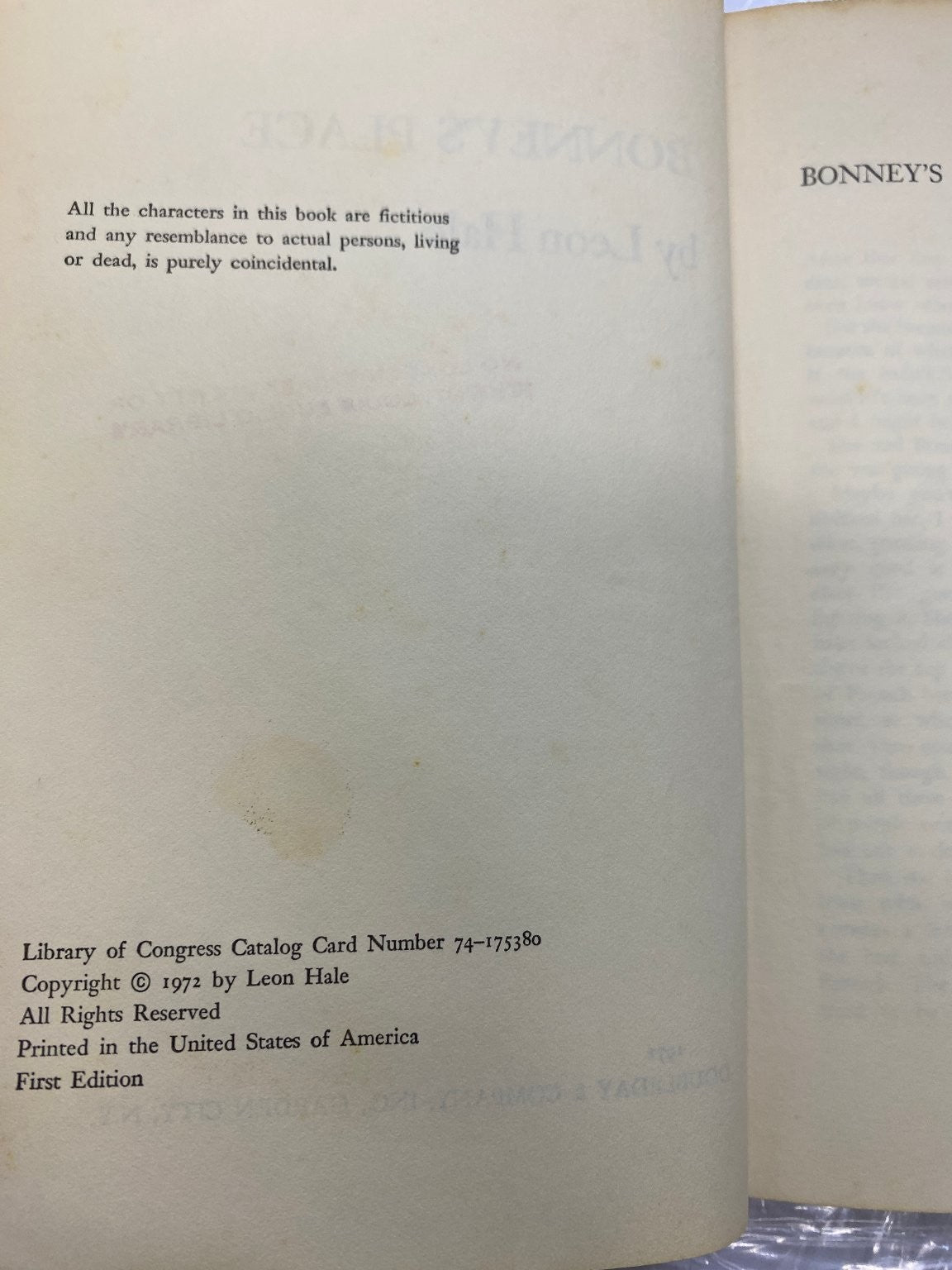 Bonney's Place Leon Hale 1972 First Edition Texas Novel Hardcover