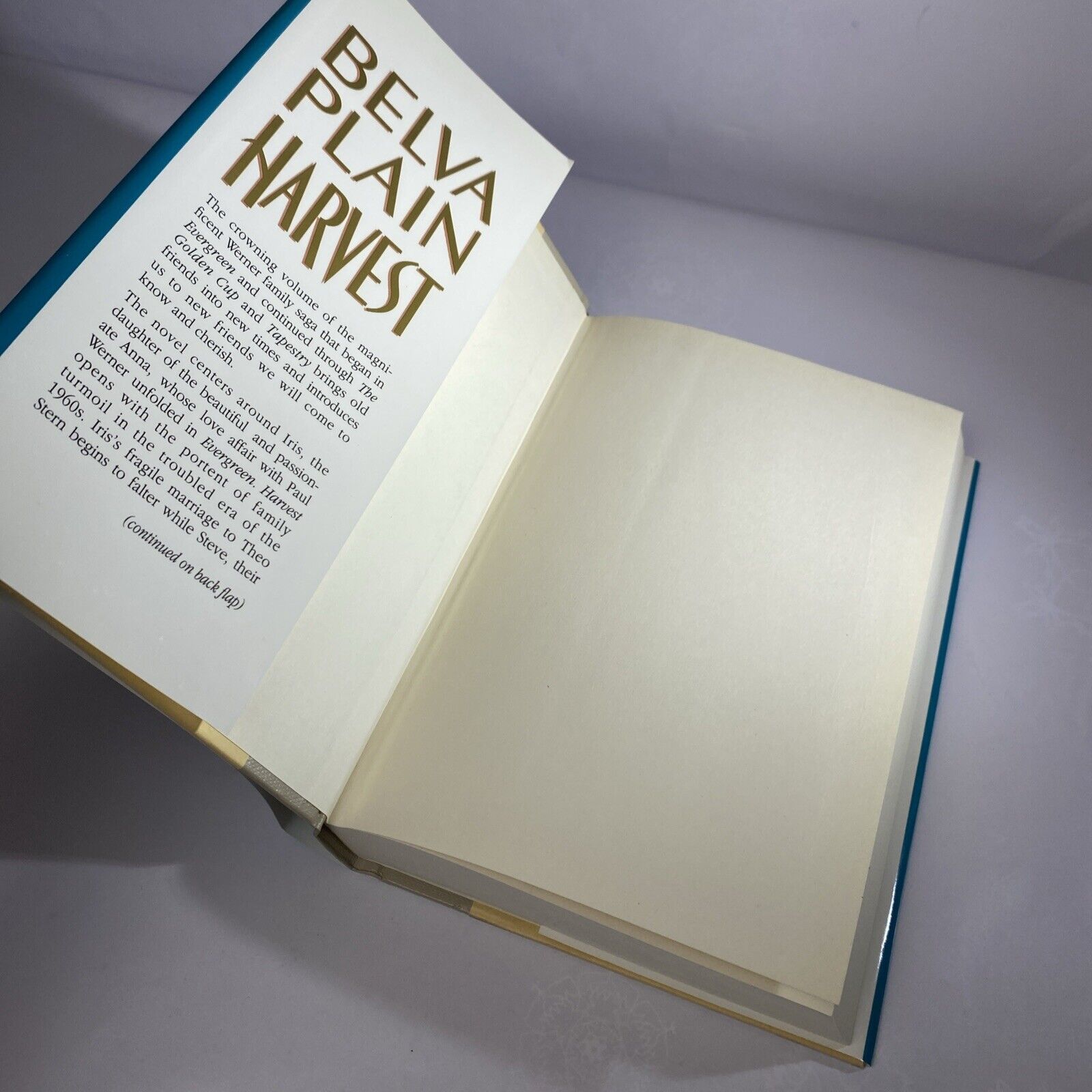 Harvest by Belva Plain 1990 Hardcover Book Club Edition Clean Nice Fiction Novel