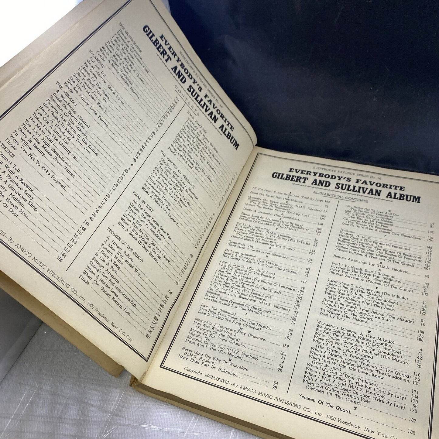 EVERYBODY'S FAVORITE GILBERT AND SULLIVAN ALBUM 1938 MUSIC SHEET Songbook