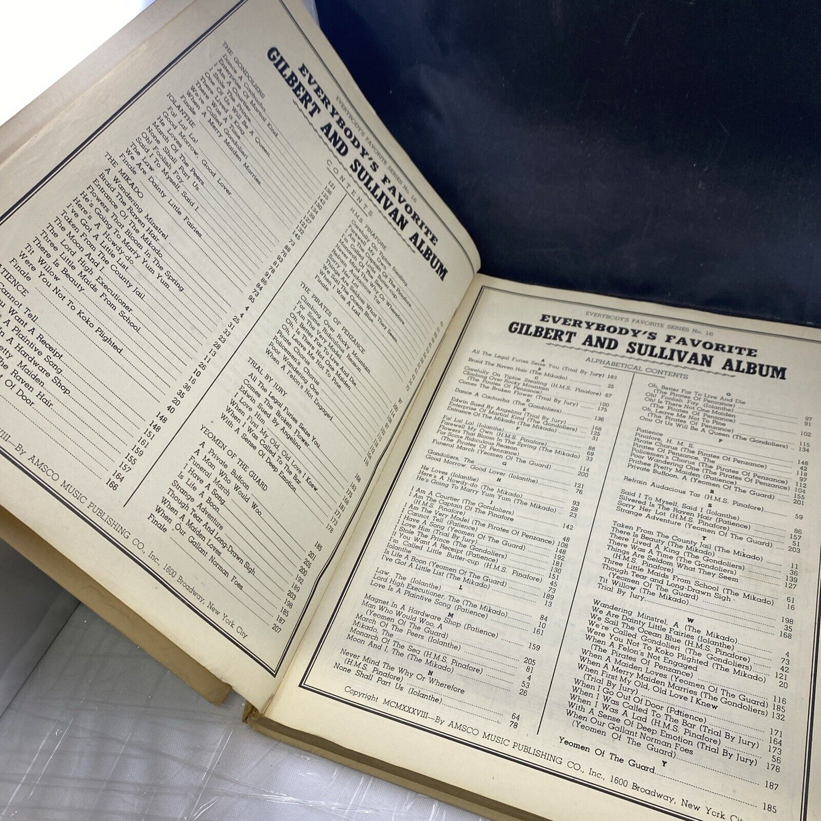 EVERYBODY'S FAVORITE GILBERT AND SULLIVAN ALBUM 1938 MUSIC SHEET Songbook