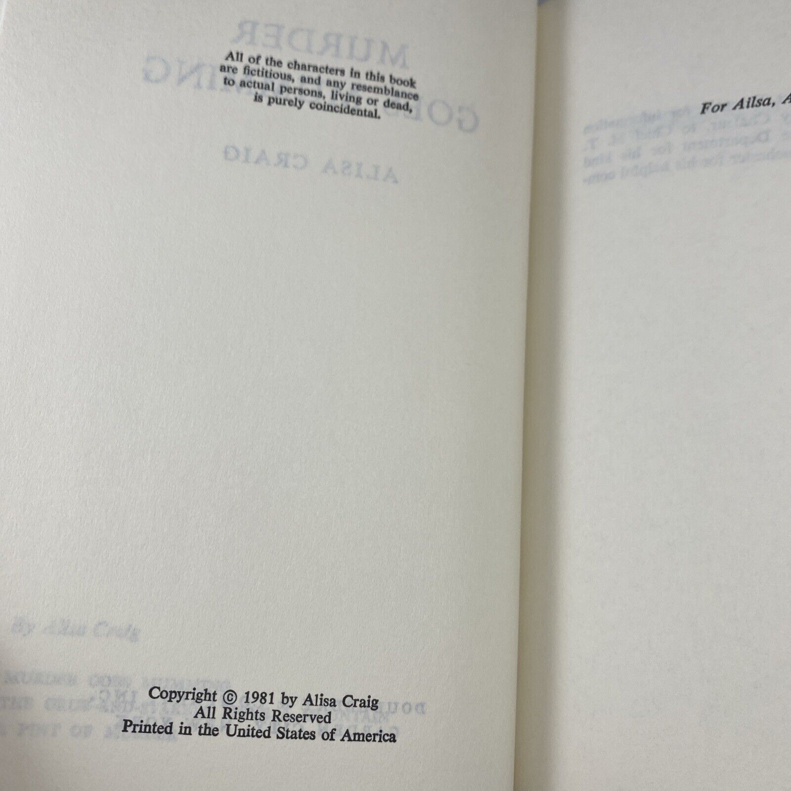 MURDER GOES MUMMING by Alisa Craig, 1981 HCDJ, Doubleday Vintage Book Club Ed