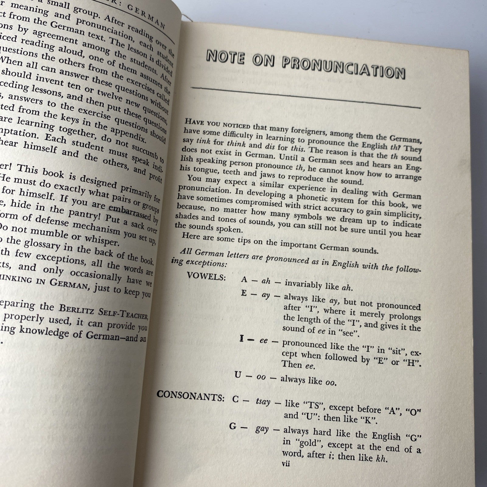 Vintage Language Textbook 1950 The Berlitz Self Teacher German Hardcover
