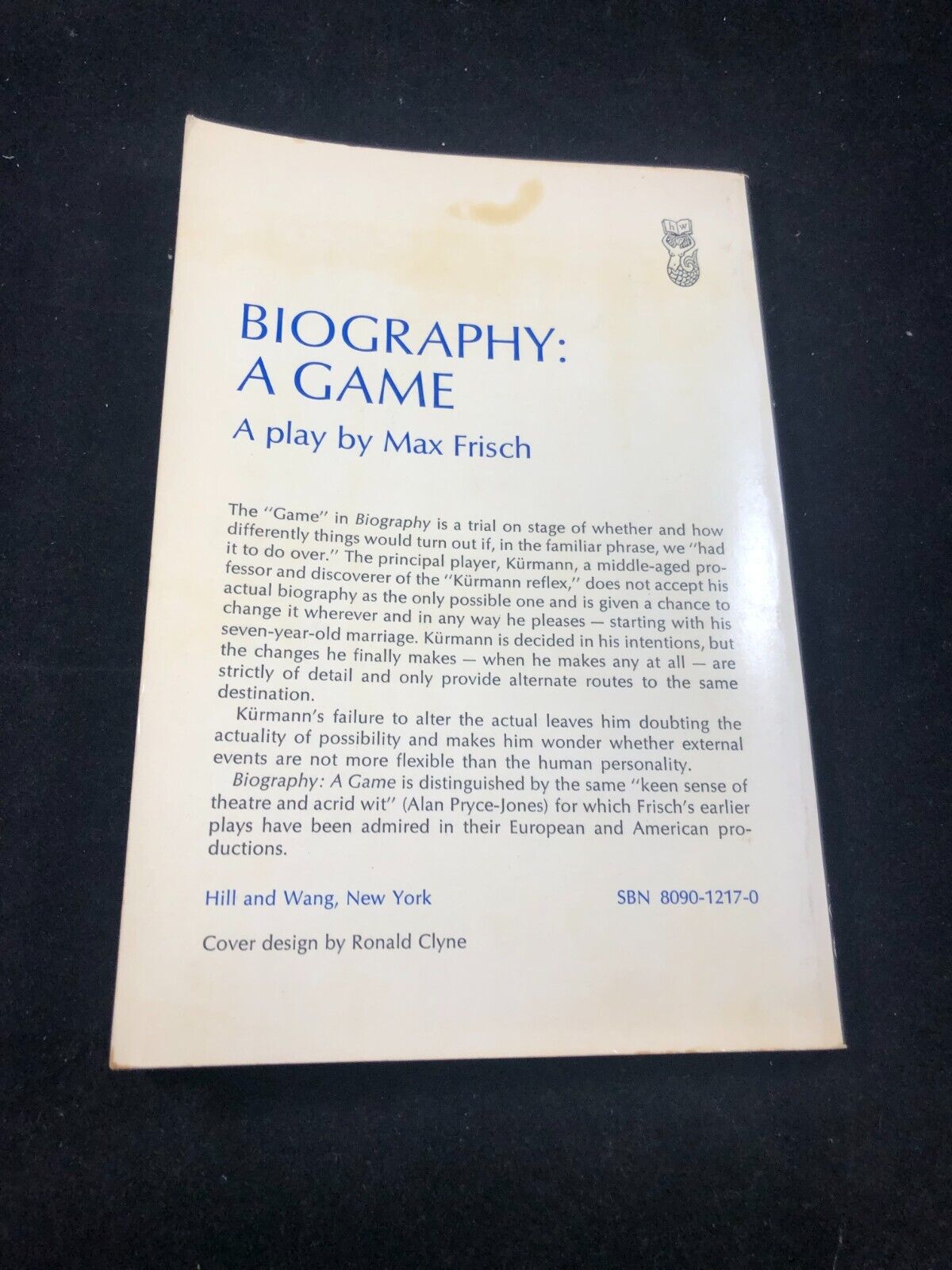 Biography A Game  Max Frisch. Good condition. First Edition