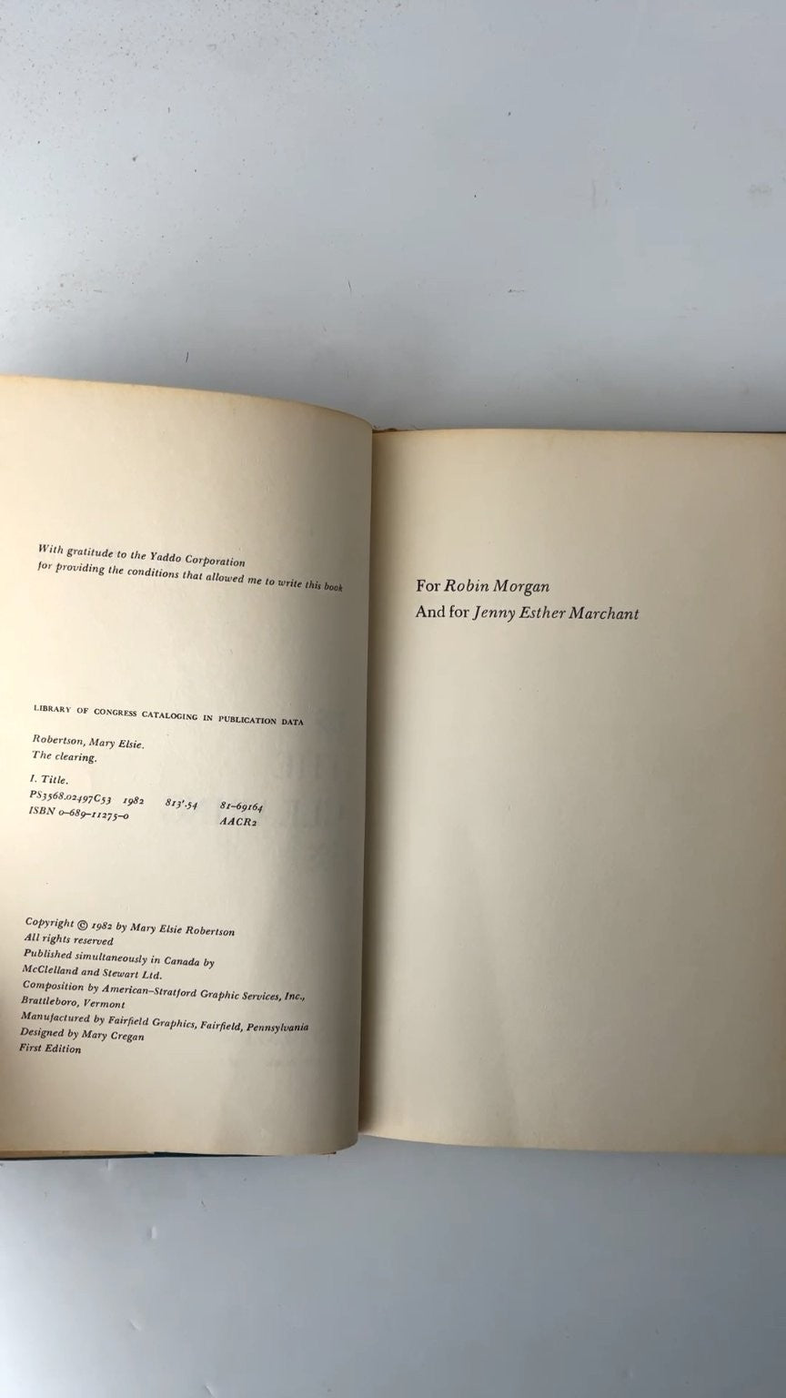 The Clearing Mary Elsie Robertson 1982 First Edition Novel McClelland