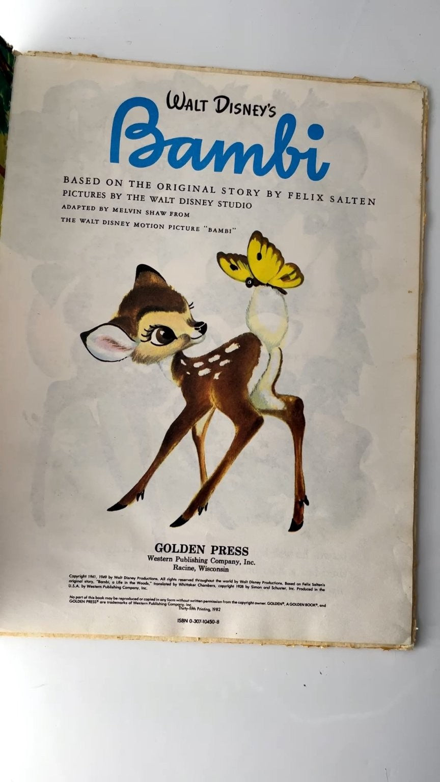Walt Disney's Bambi Golden Book 1982 30th Printing Illustrated