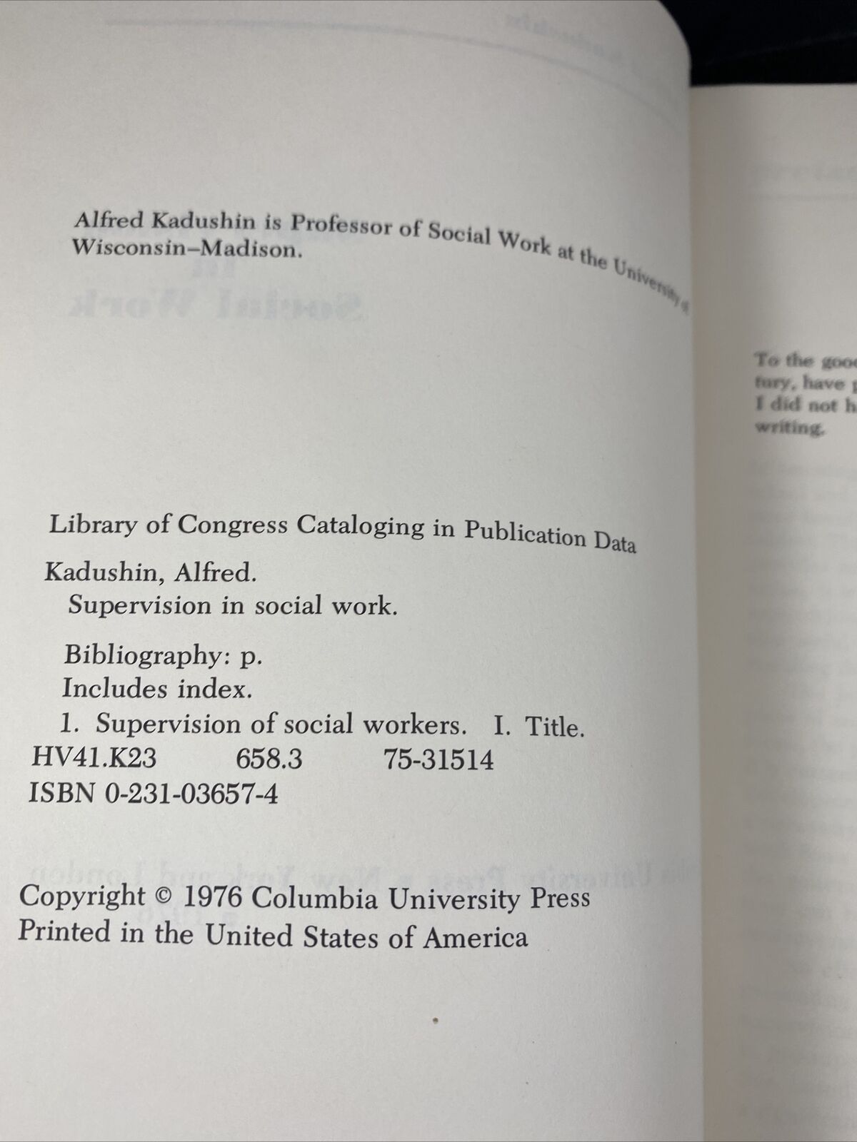 Supervision in Social Work by Kadushin, Alfred Vintage 70s Sociology Textbook