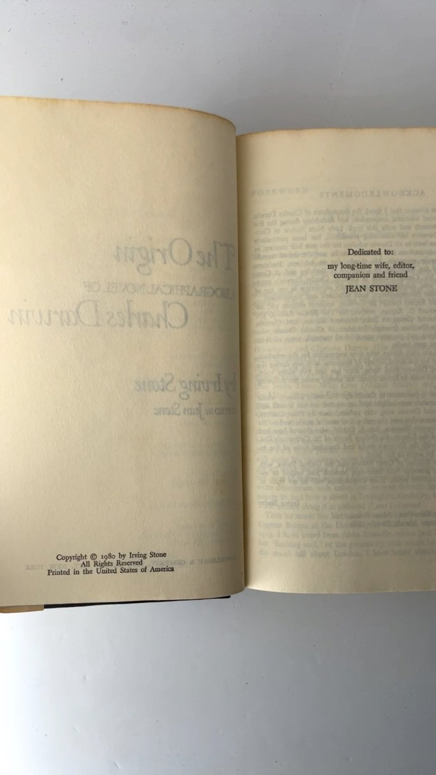 The Origin by Irving Stone 1980 First Edition Biographical Novel