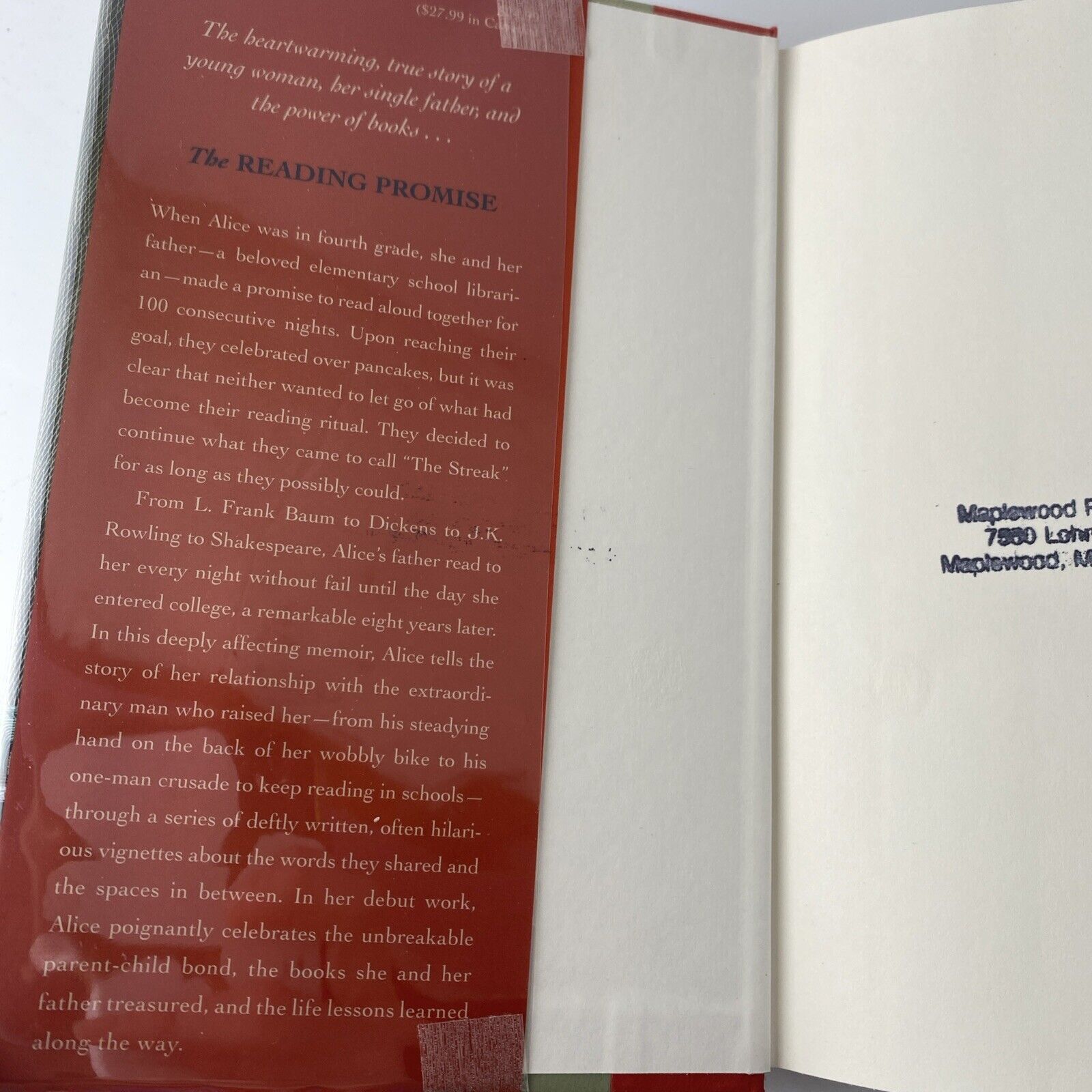 Reading Promise by Alice Ozma 2011 Hardcover Ex Library First Print