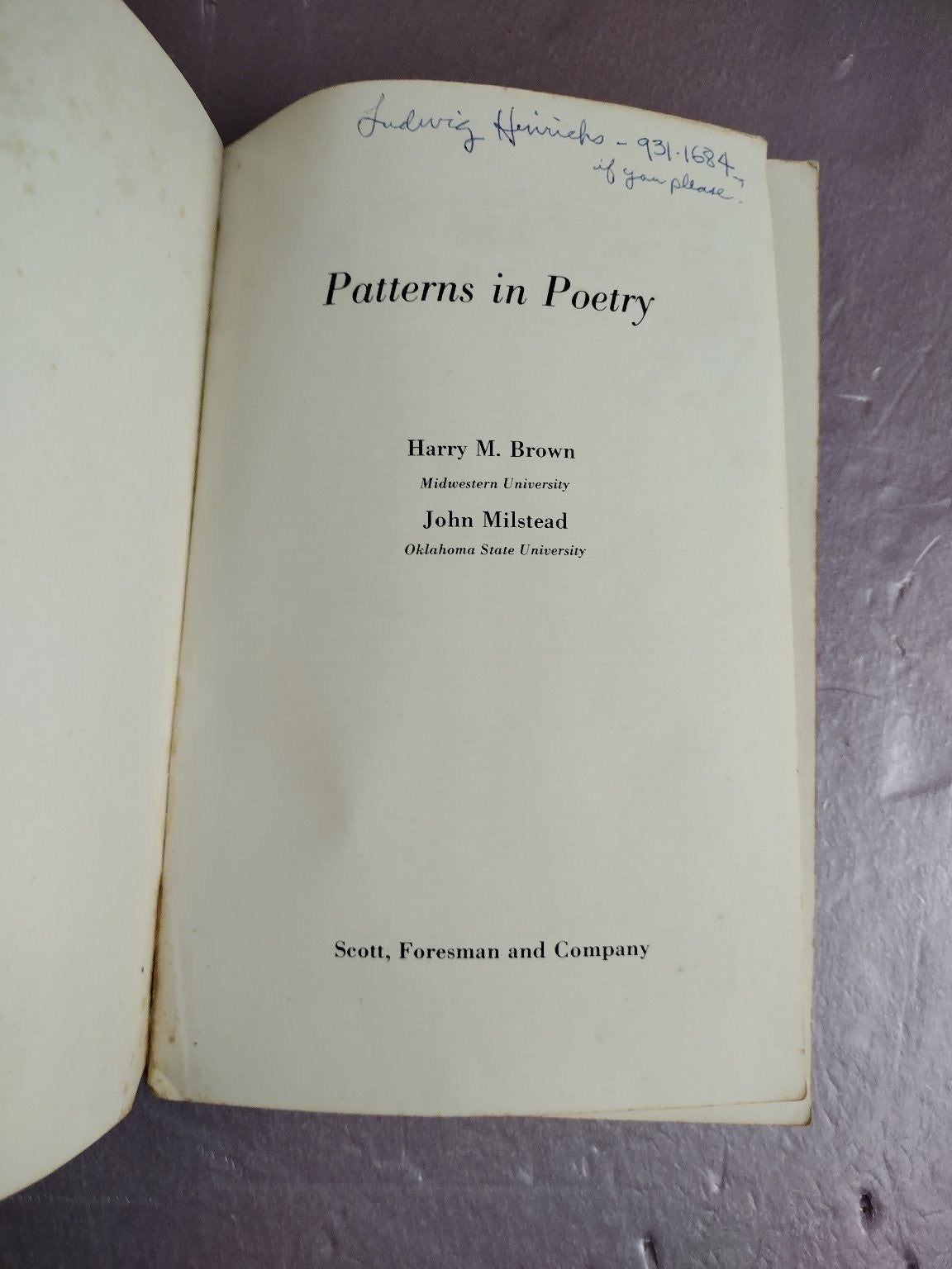 Patterns in Poetry Brown Milstead 1968 Introductory Anthology Literature Scott