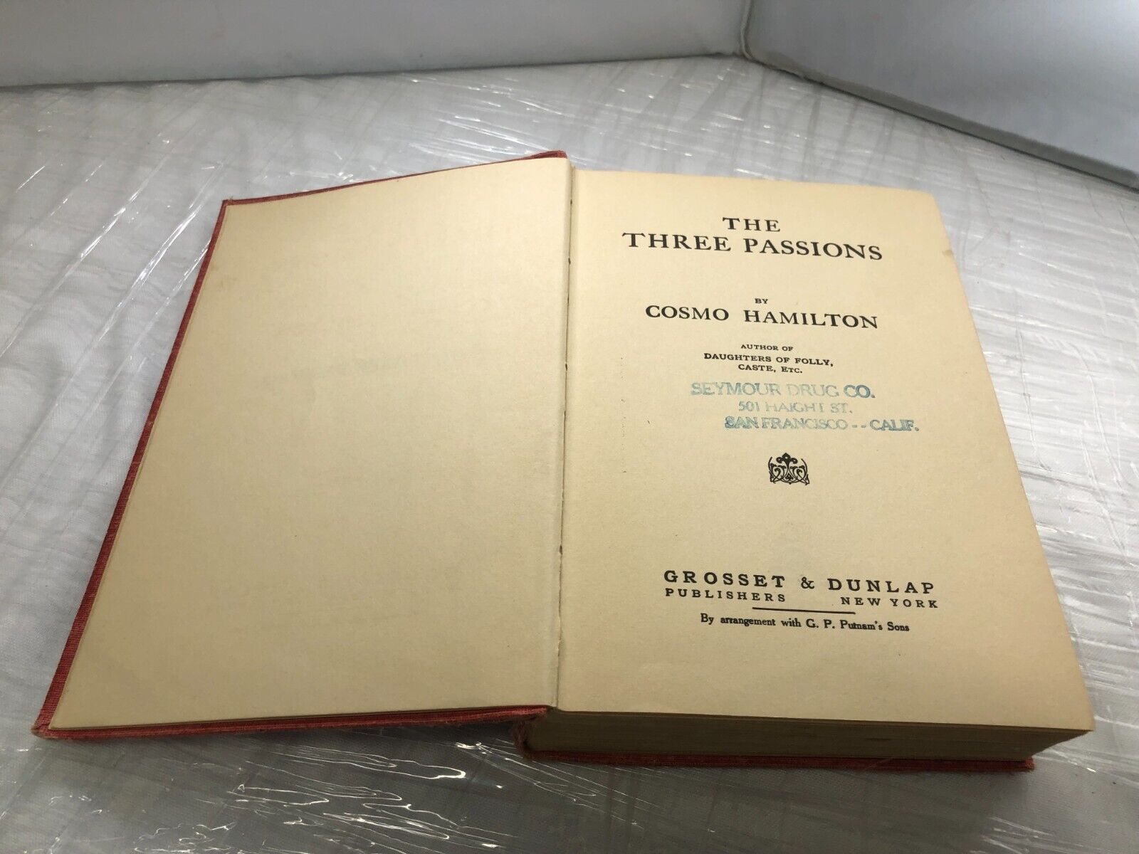 Rare antique book The THREE PASSIONS by Cosmo Hamilton, 1928 1st Edition