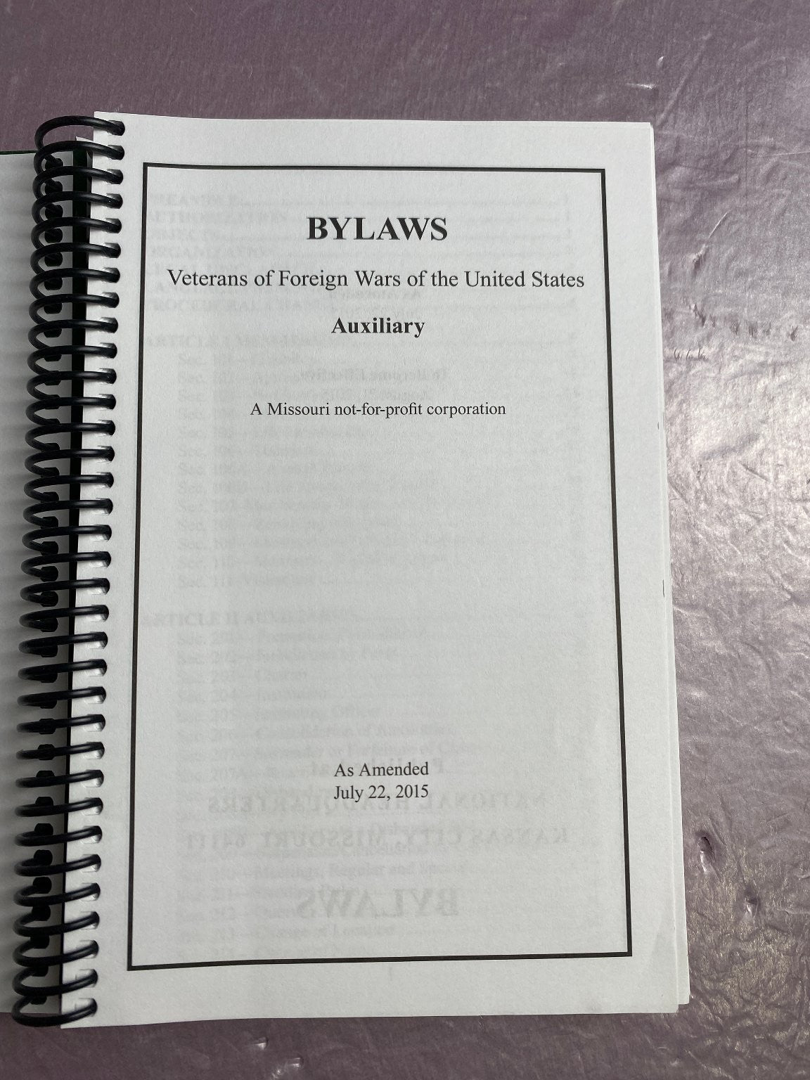Bylaws Ritual Podium Edition 2016 VFW Auxiliary Handbook Spiral Bound