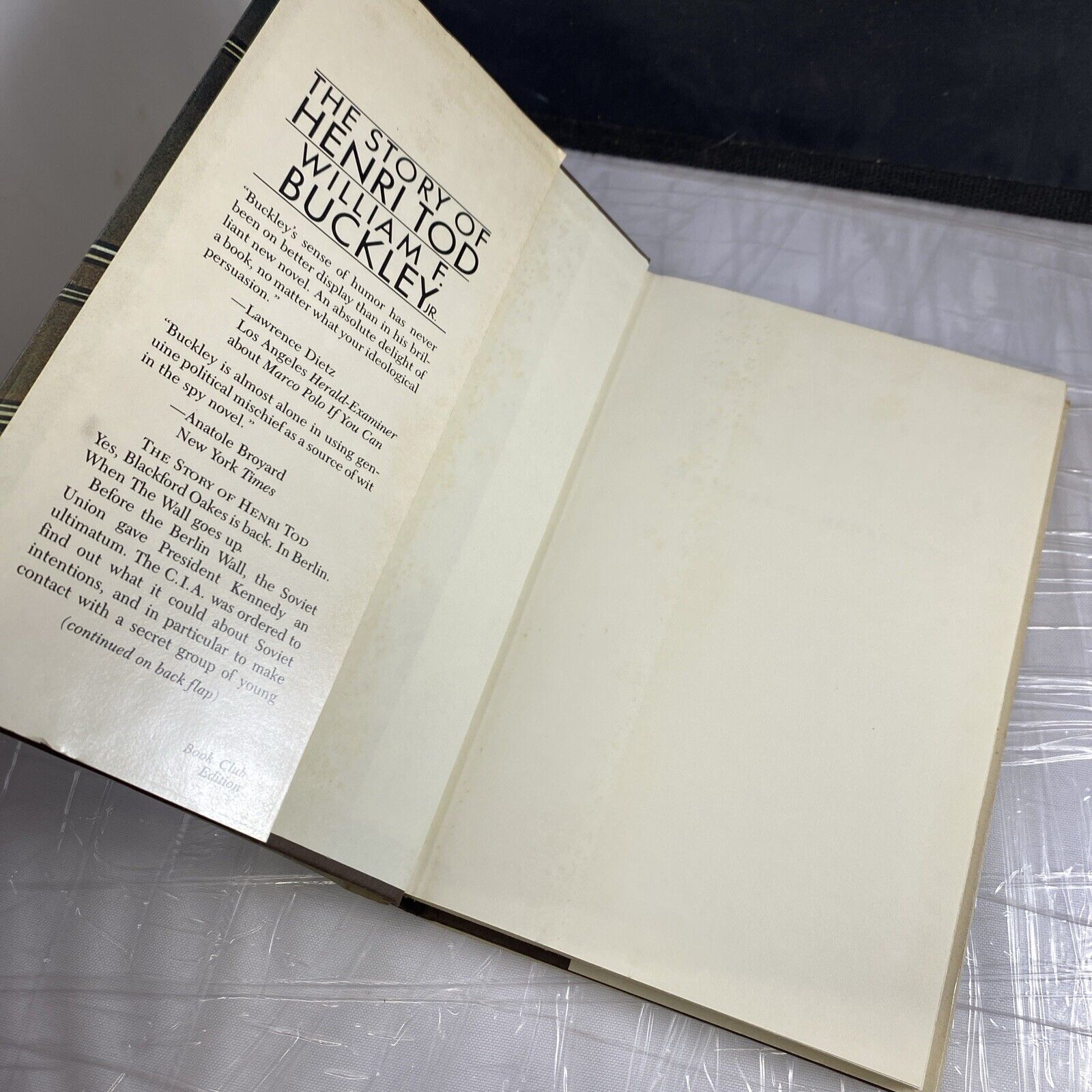 Story of Henri Tod by Buckley, William F. Hardback Book Club Edition Vintage