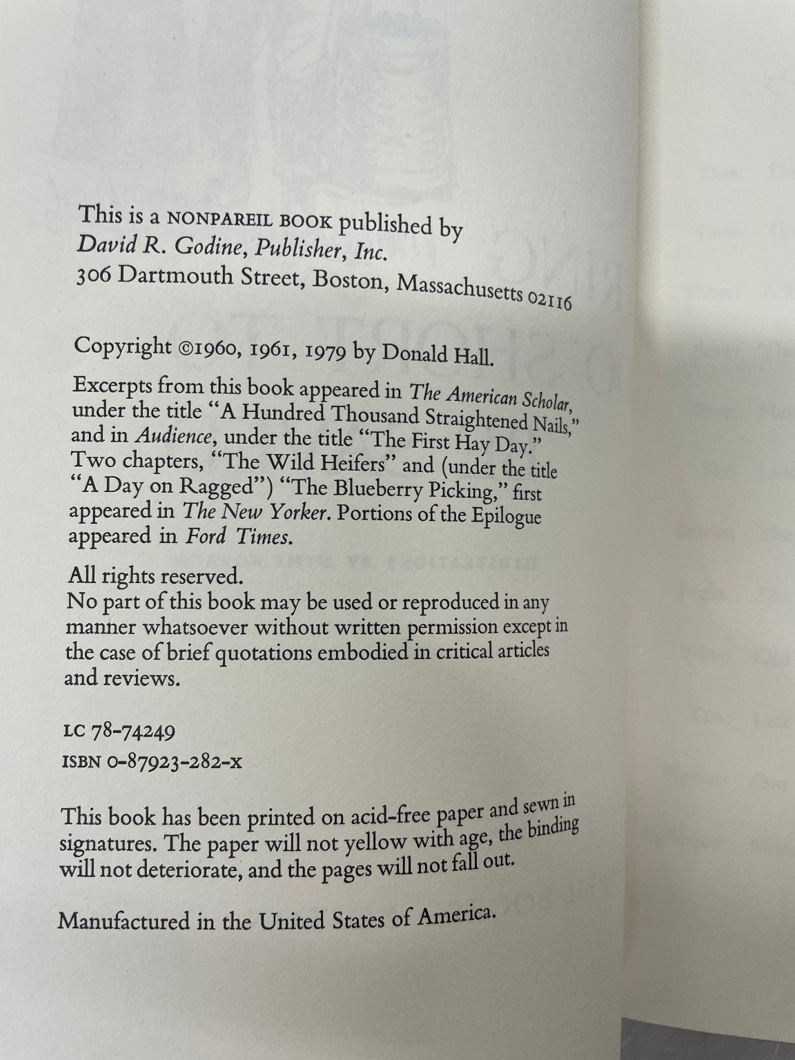 String Too Short to Be Saved Donald Hall Book Club Edition 1979 Memoir