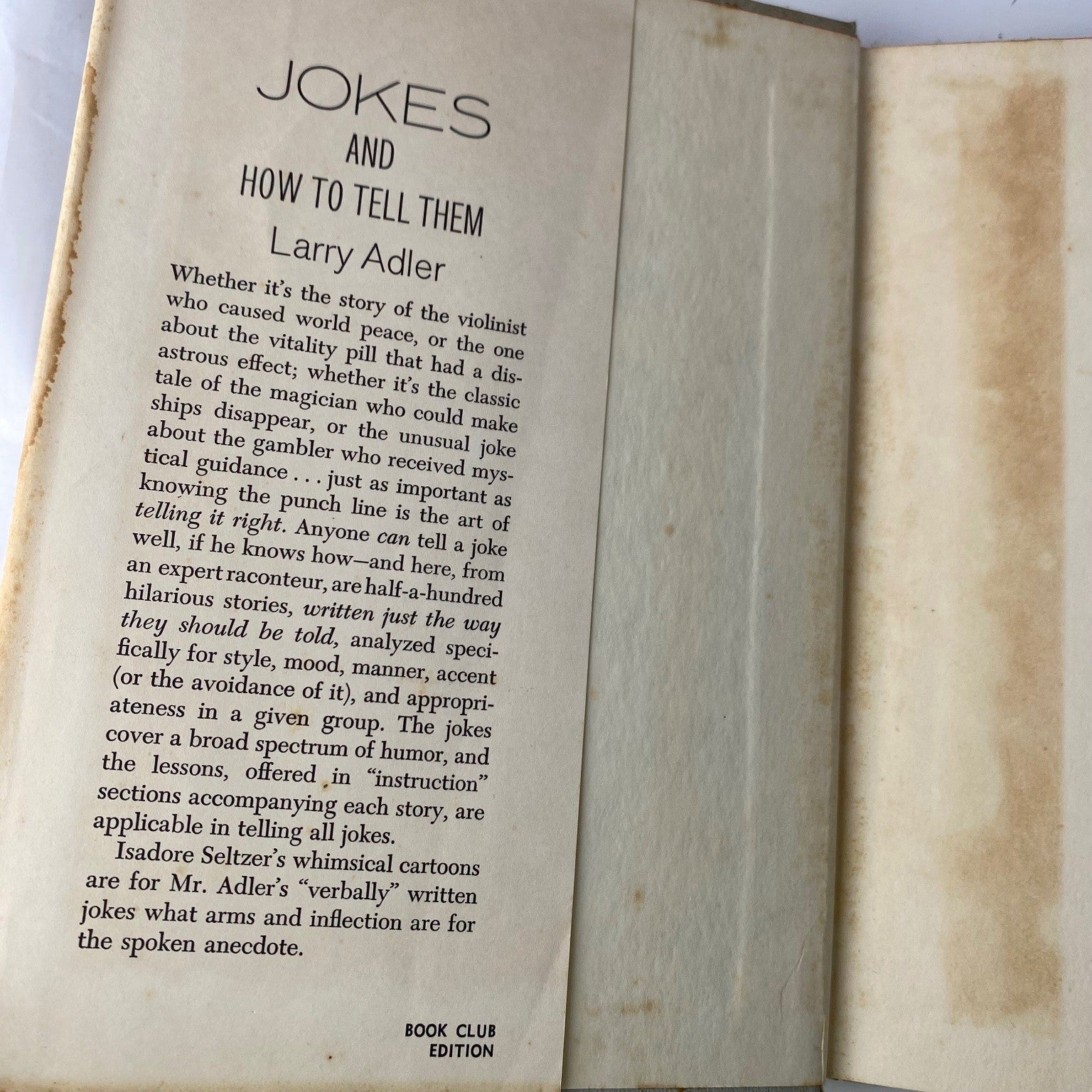 Vintage 60s book of Jokes and How to Tell Them Larry Adler 1963 First Edition