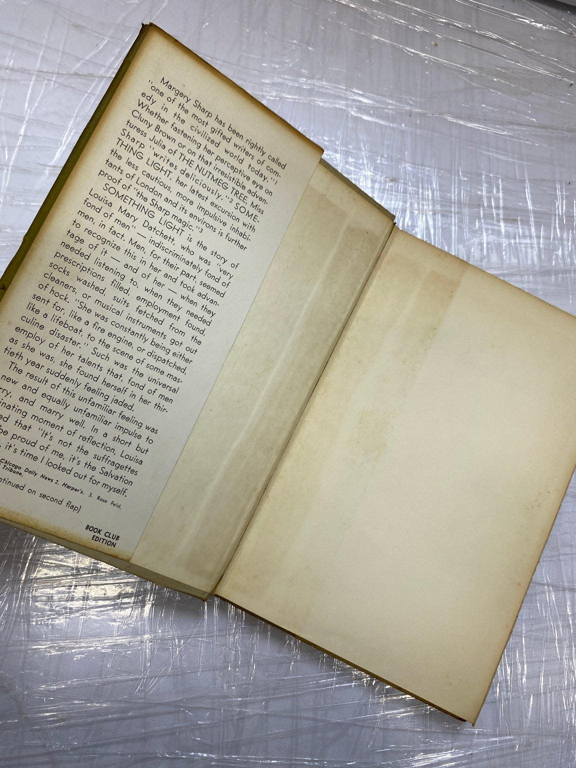 Something Light Margery Sharp 1960 Book Club Edition Fiction Little Brown VTG