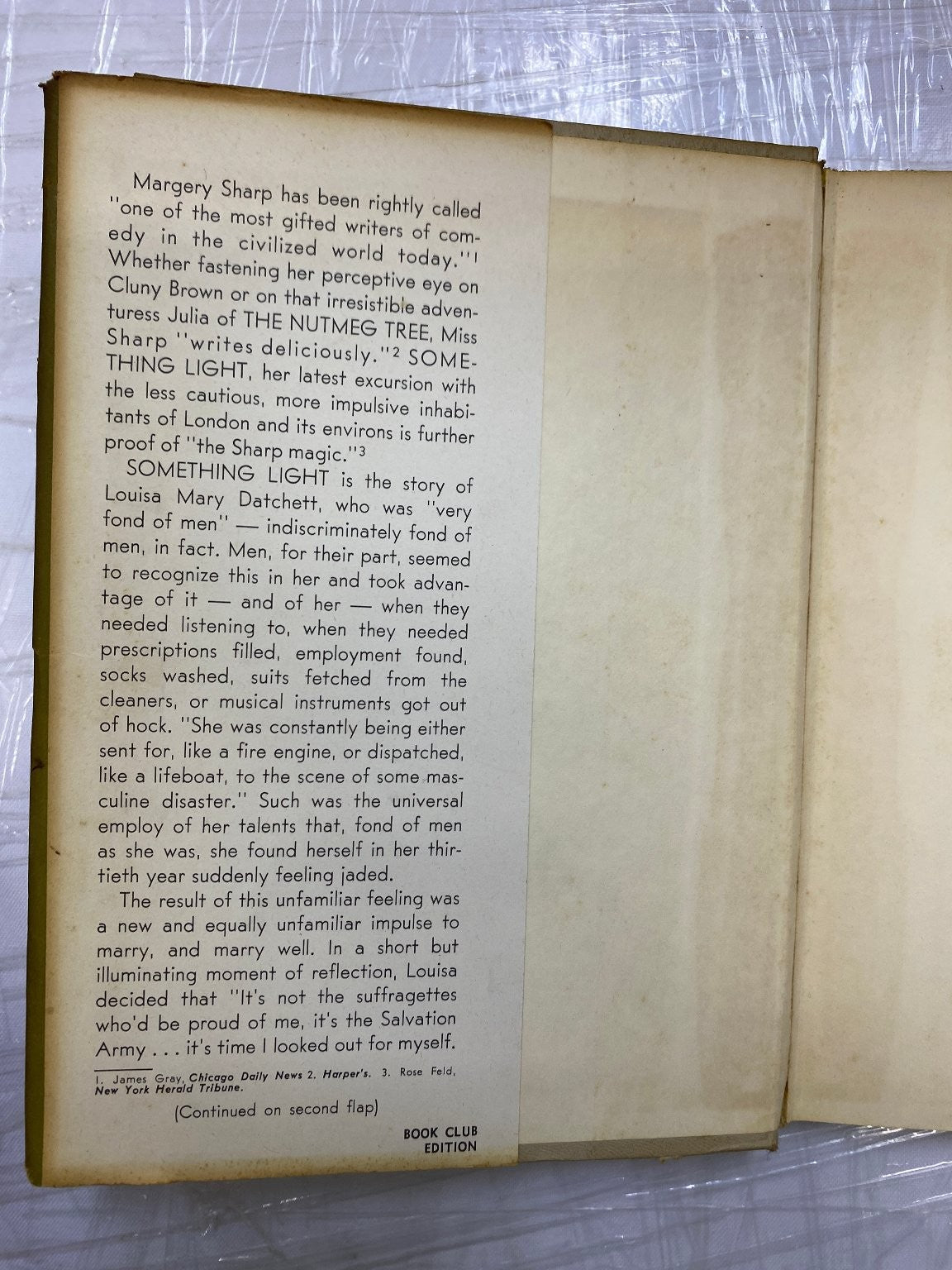 Something Light Margery Sharp 1960 Book Club Edition Fiction Little Brown VTG