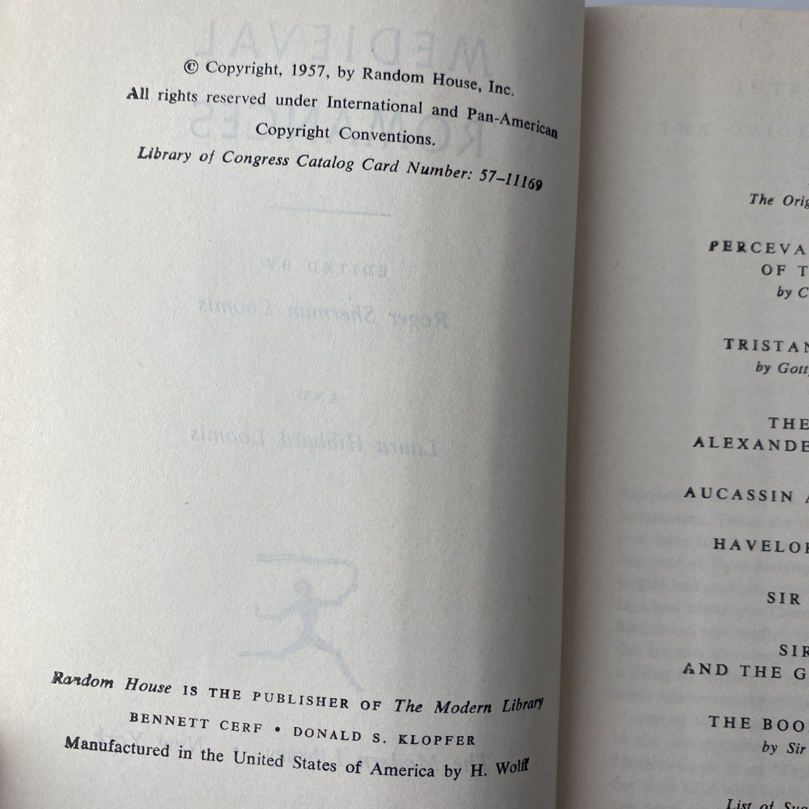 MEDIEVAL ROMANCES  Edited by Loomis and Loomis  The Modern Library  1957 HC/DJ