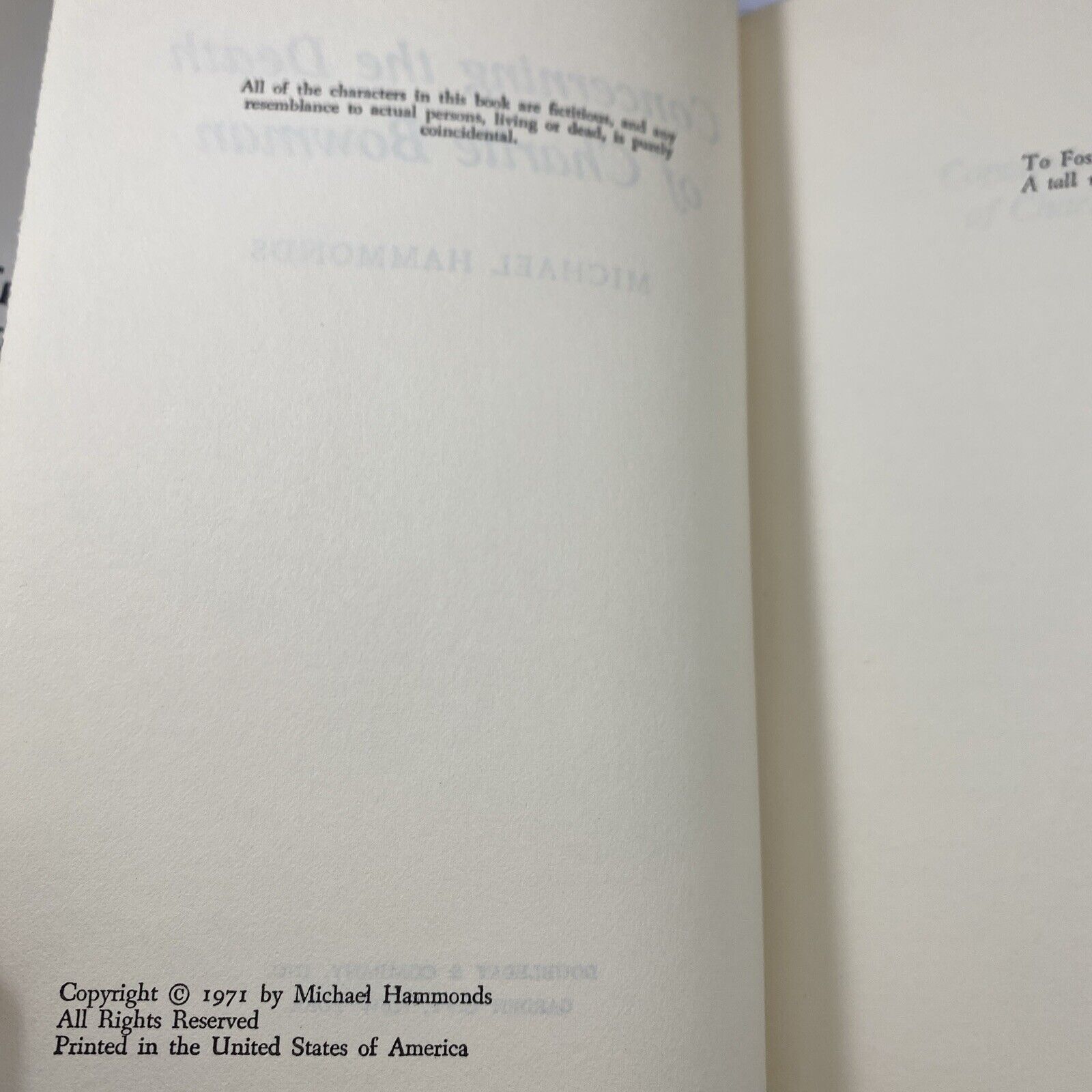 CONCERNING THE DEATH OF CHARLIE BOWMAN by Hammonds Rare Fiction