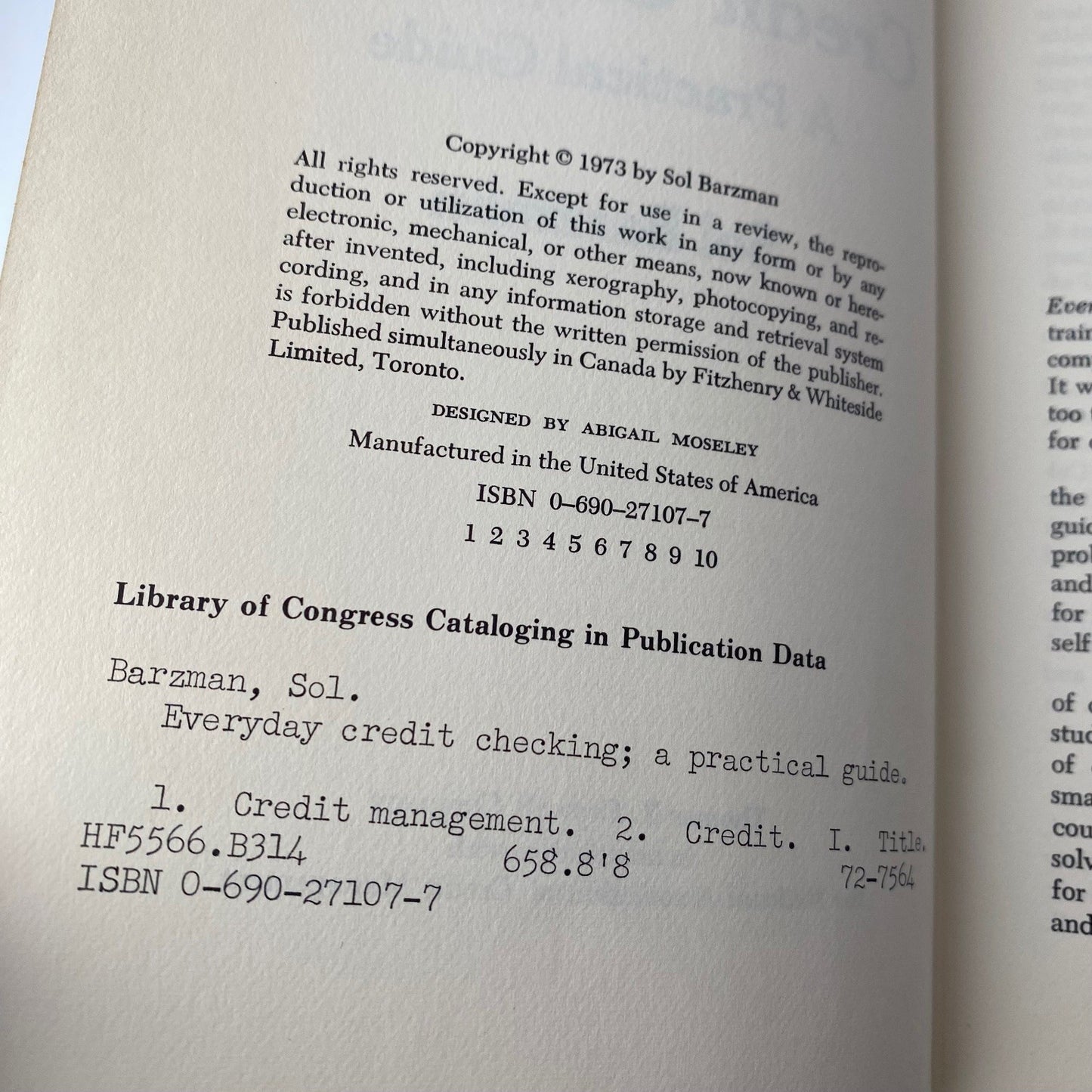 Everyday Credit Checking Sol Barzman 1973 First Edition Guide Crowell