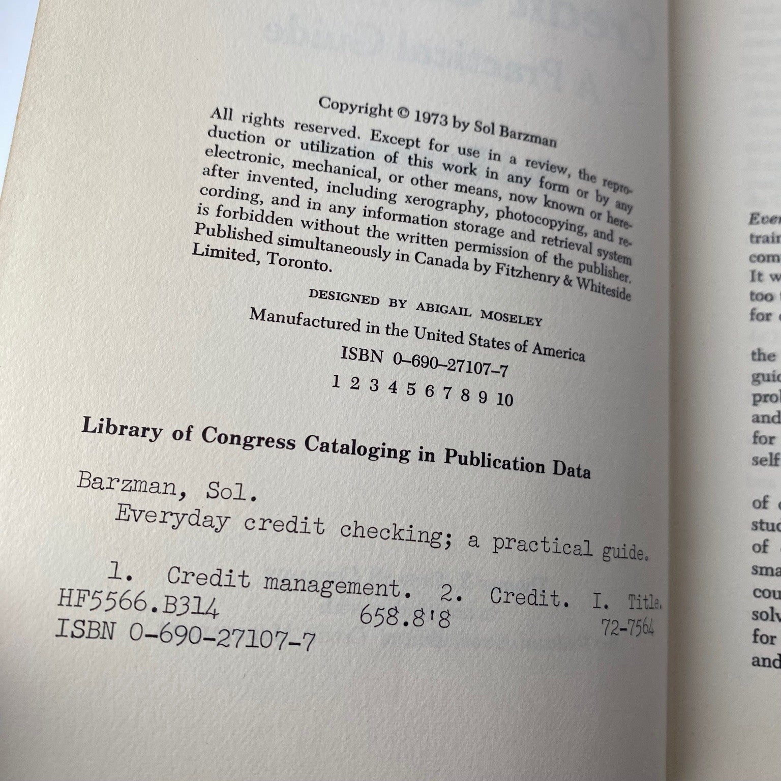 Everyday Credit Checking Sol Barzman 1973 First Edition Guide Crowell