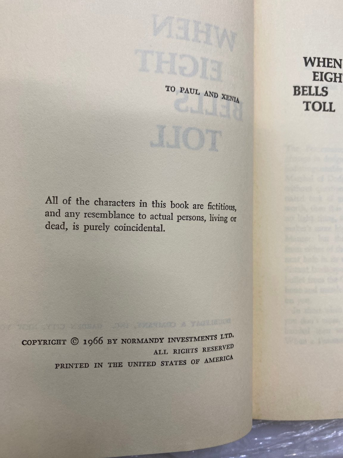 When Eight Bells Toll Alistair MacLean 1966 Book Club Edition Thriller Doubleday