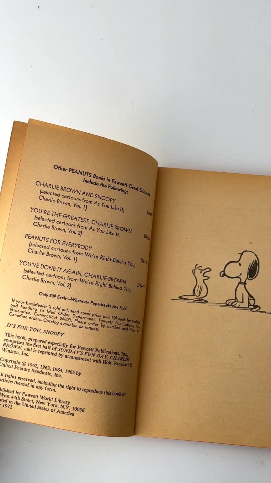 It's for You Snoopy by Charles M. Schulz 1971 Illustrated Fawcett Crest