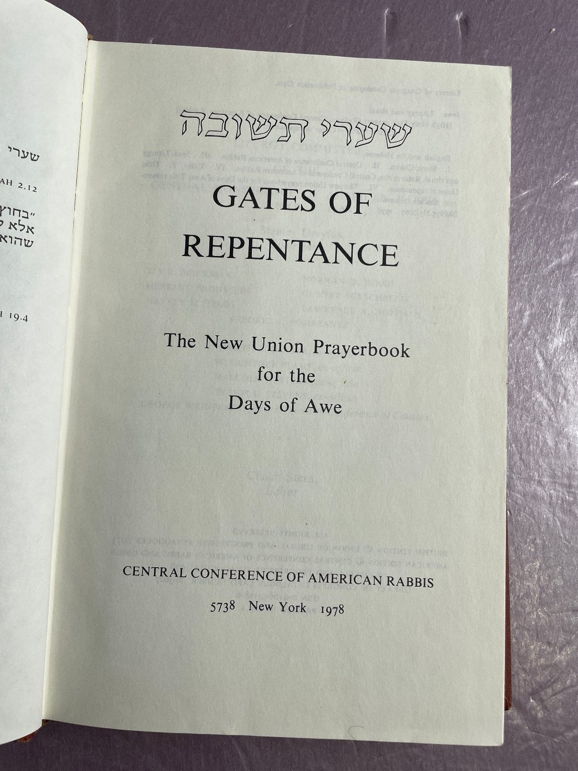 Gates of Repentance New Union Prayerbook 1978 Days of Awe Reform Judaism CCAR