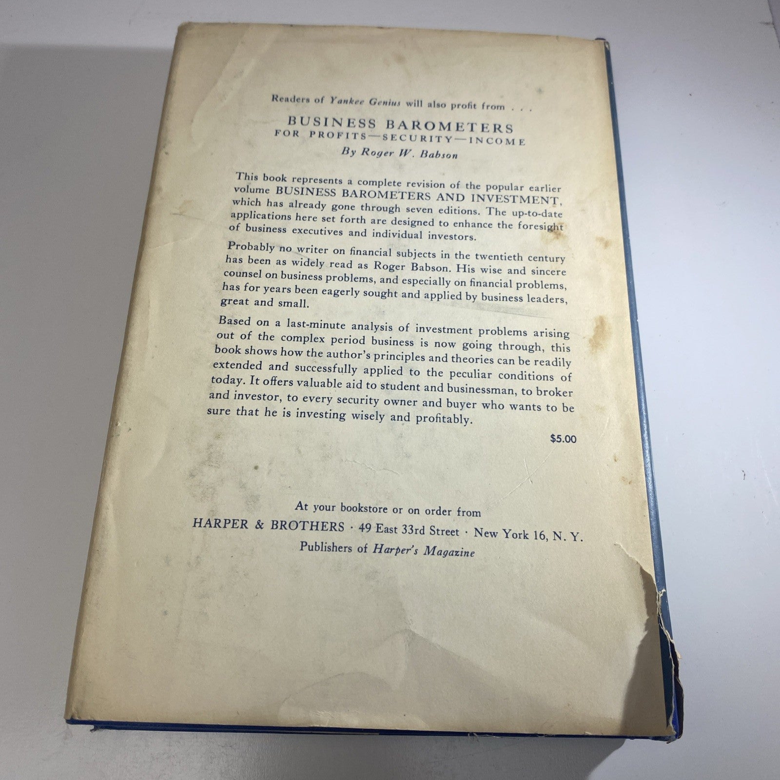 Yankee Genius Roger Babson Earl Smith HC DJ 1st Ed 1954 Investment Forecasting