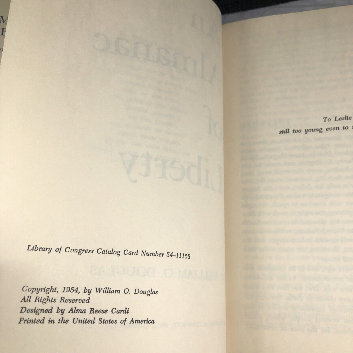 An Almanac of Liberty William O Douglas - 1954 First Edition Hardcover - HC/DJ