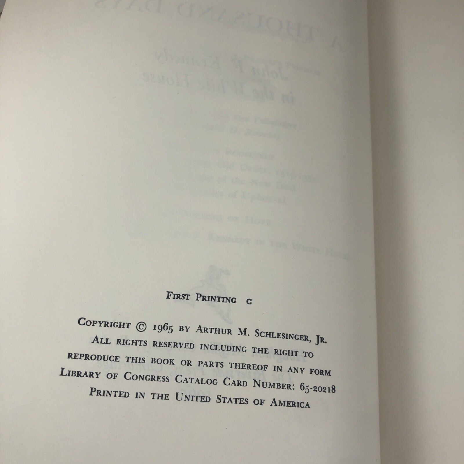 A THOUSAND DAYS by Arthur M. Schlesinger (1965, HCDJ,1st print) John F. Kennedy