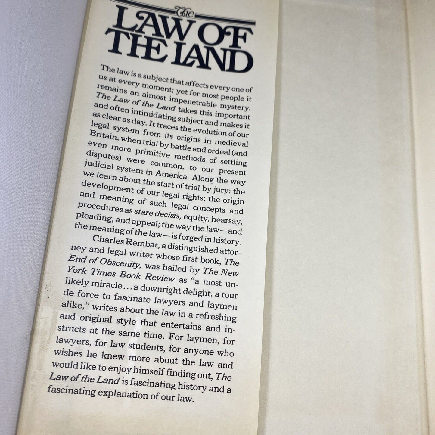 Law of the Land, Charles Rembar Vintage 80s History Of Law In America 1st Print