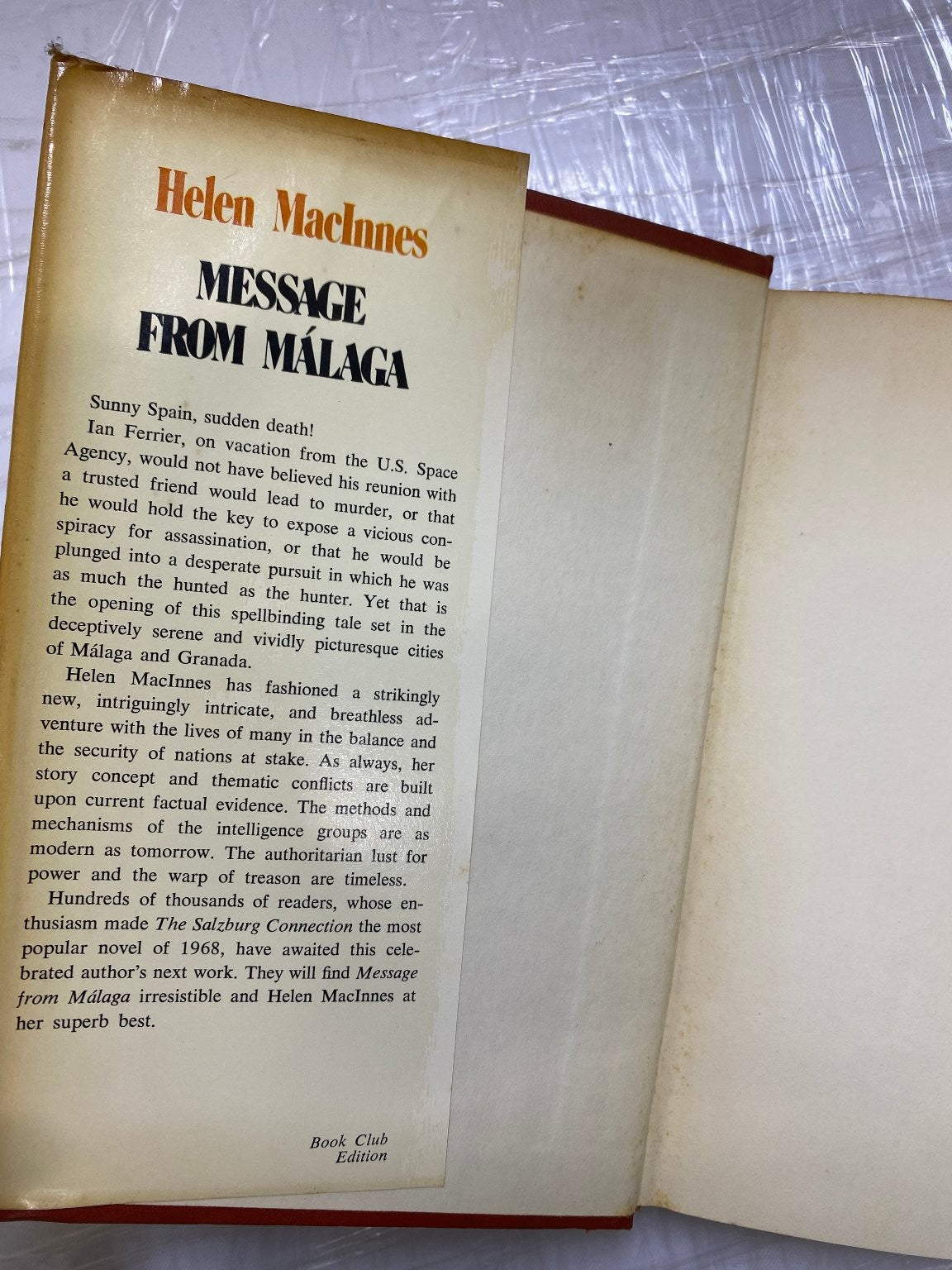 Message From Málaga Helen MacInnes 1971 Book Club Edition Spy Thriller