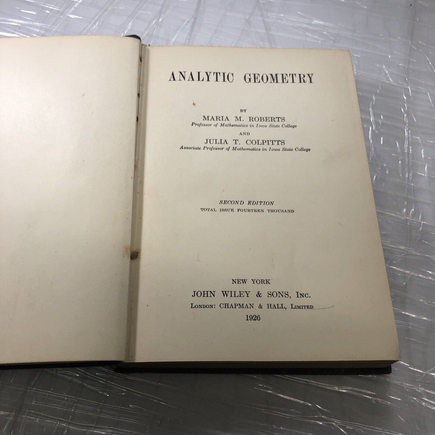 Vintage ANALYTIC GEOMETRY Book 1925 by Wilson & Tracey 339 pg HC 2nd Edition