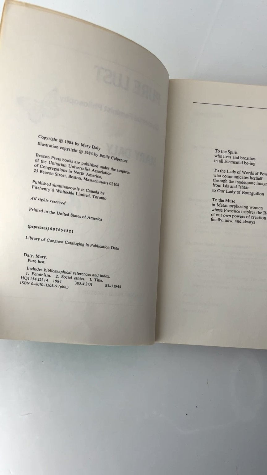 Pure Lust Mary Daly 1984 Elemental Feminist Philosophy Paperback