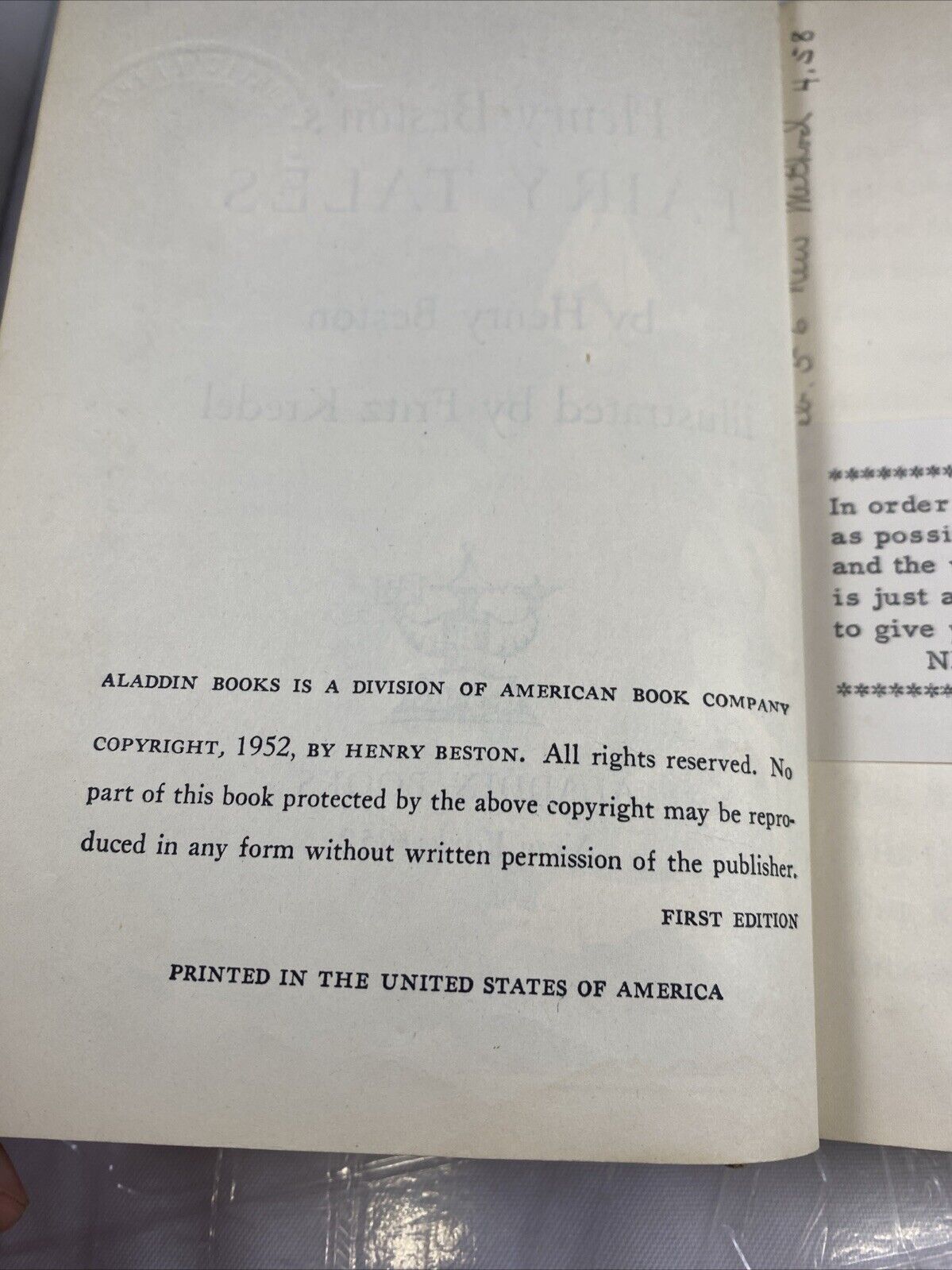 Vintage 1952 Henry Beston Fairy Tale 1st Edition Mt Vernon Ex Library Rebound